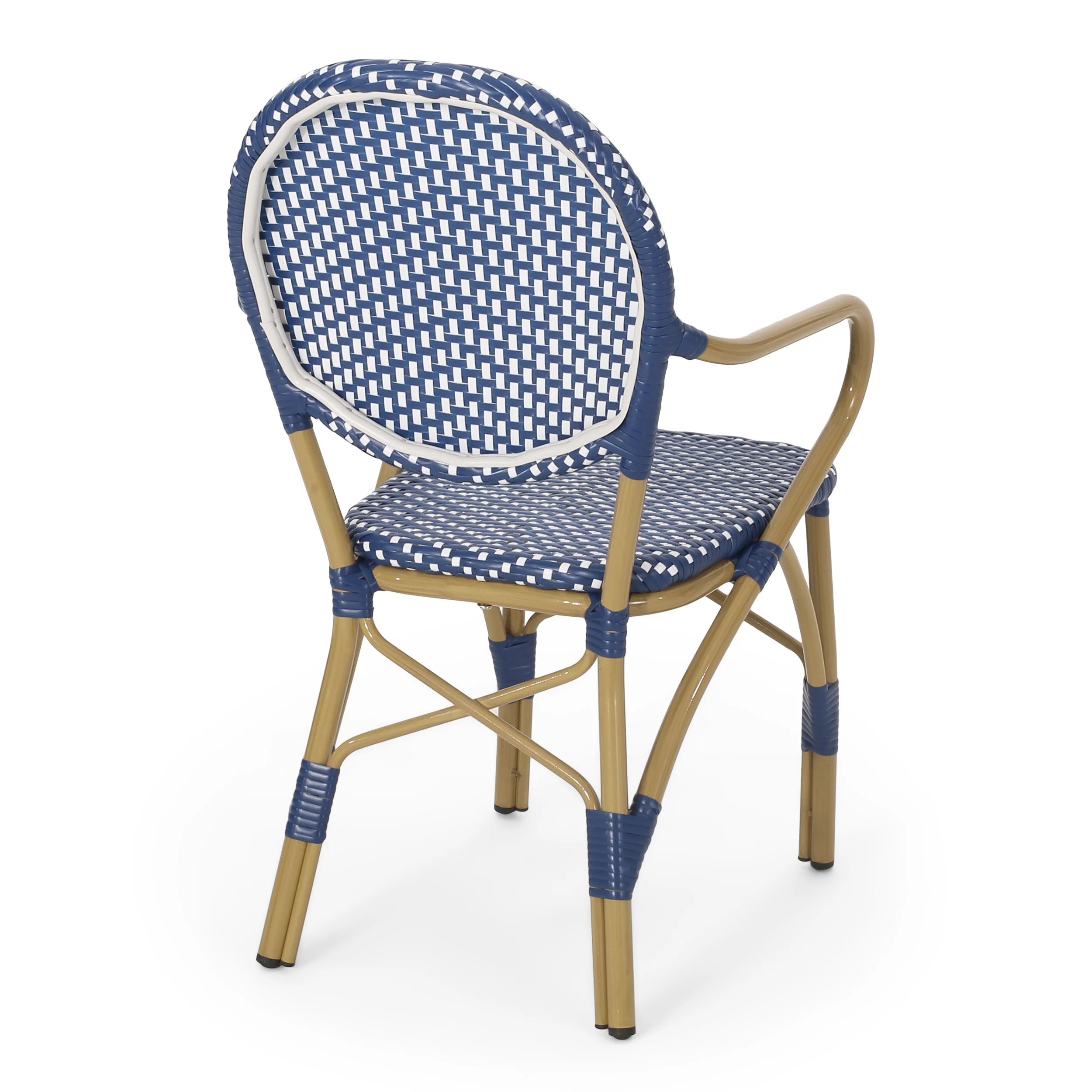 Groveport Outdoor Aluminum French Bistro Chairs, Set of 2, Dark Teal, White, and Bamboo Finish - furnishings