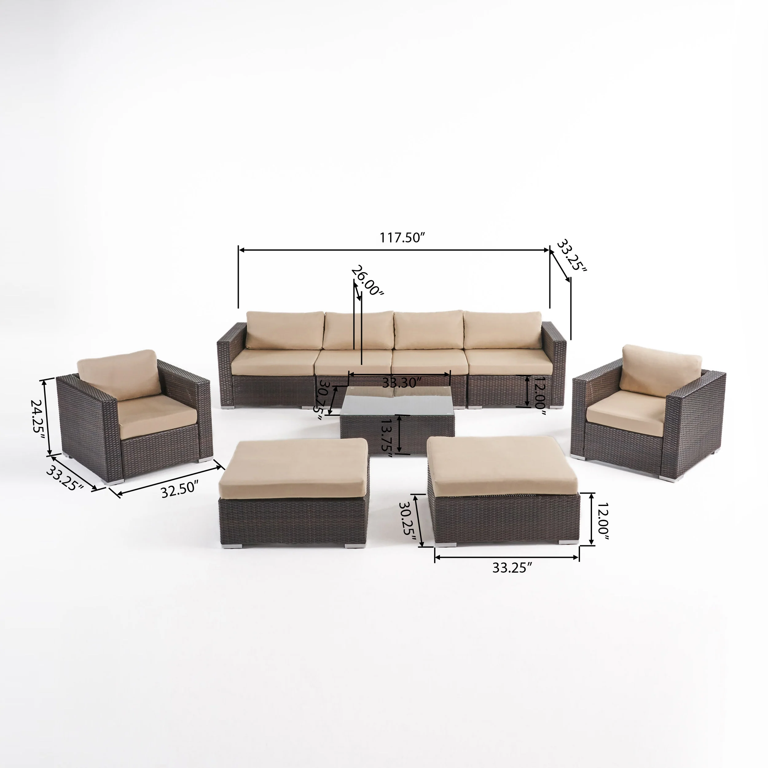 Kyra Outdoor 6 Seater Wicker Modular Sectional Sofa Set with Sunbrella Cushions - furnishings
