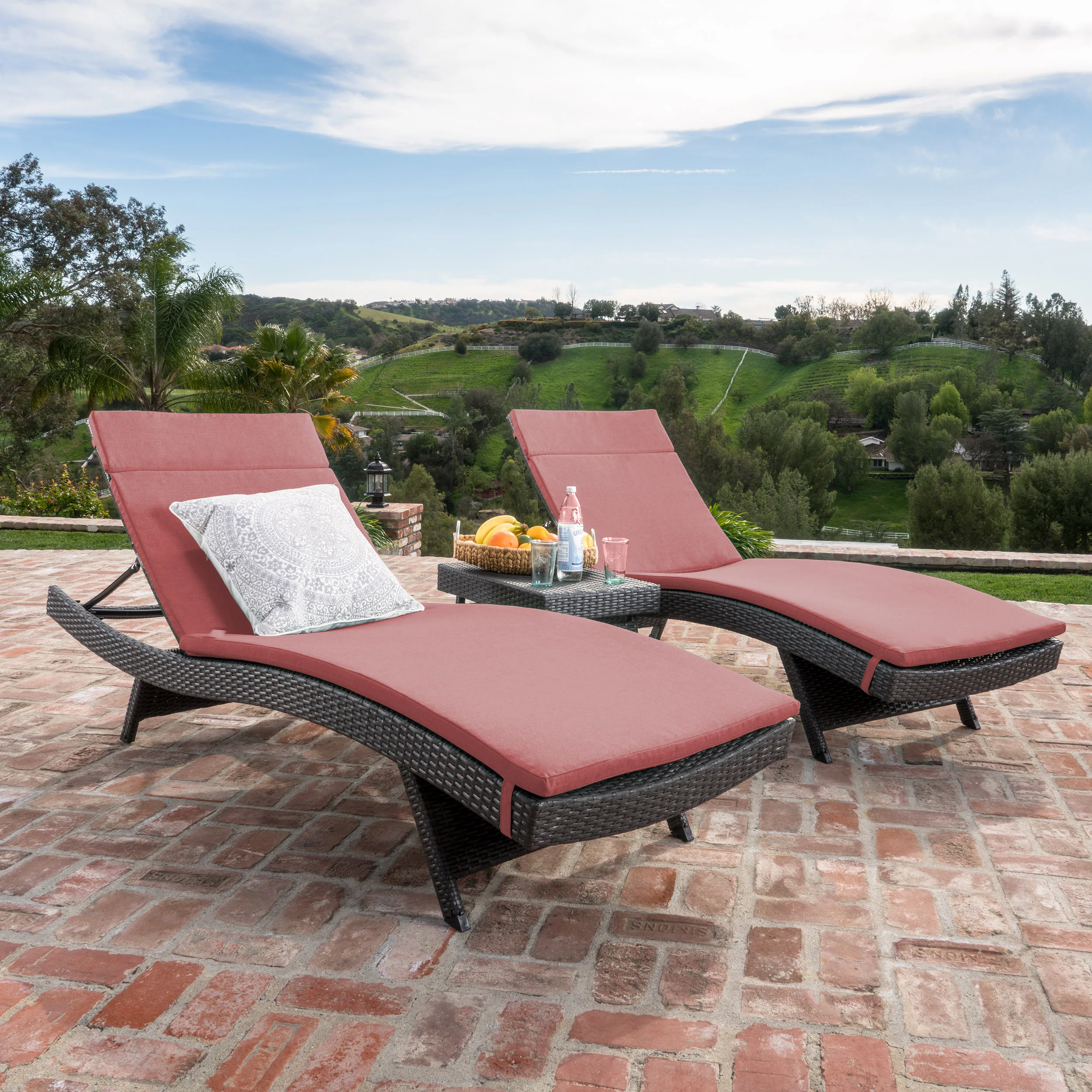 Lakeport 3pc Outdoor Wicker Chaise Lounge Chair & Table Set - furnishings