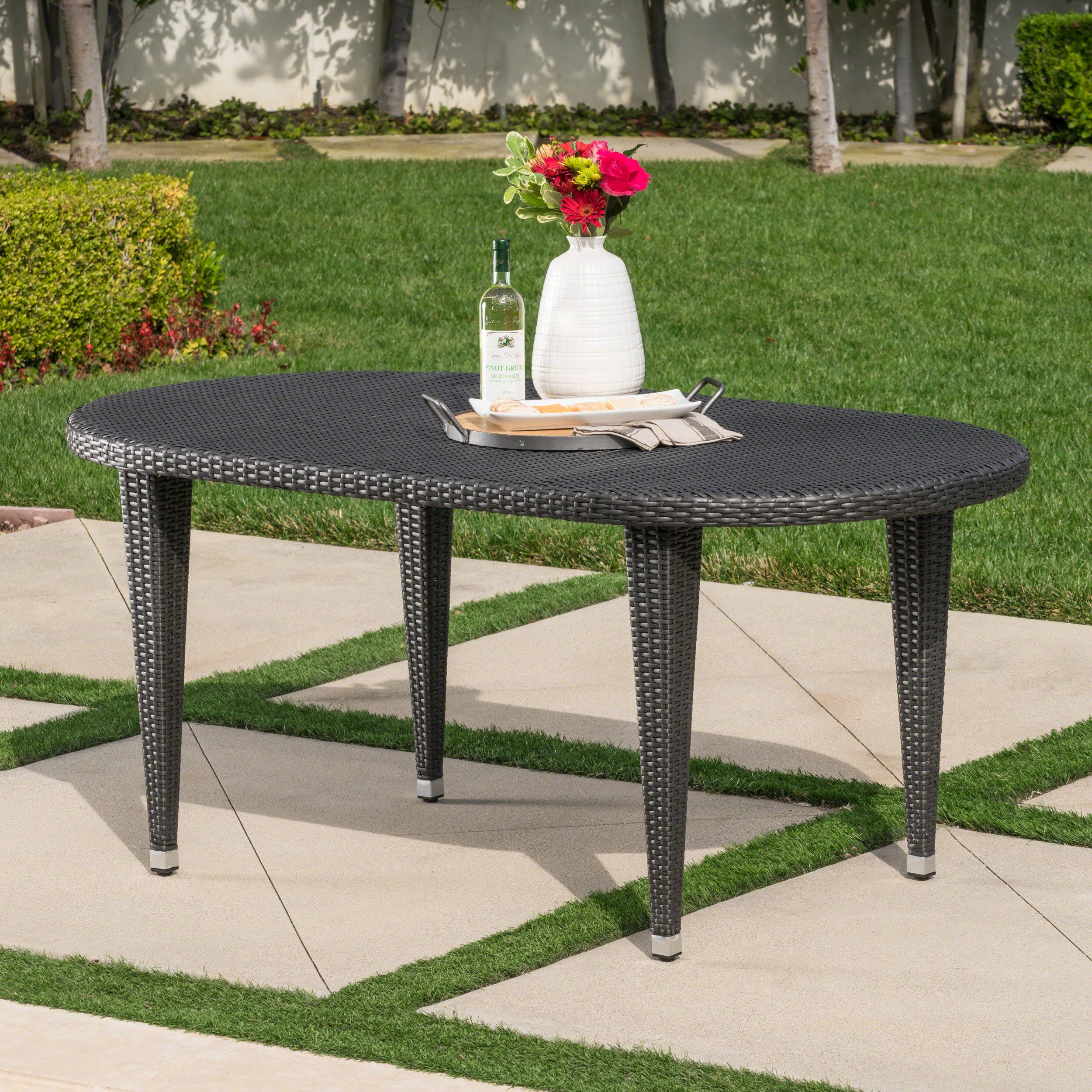 Domo Outdoor 69 Inch Wicker Oval Dining Table - furnishings