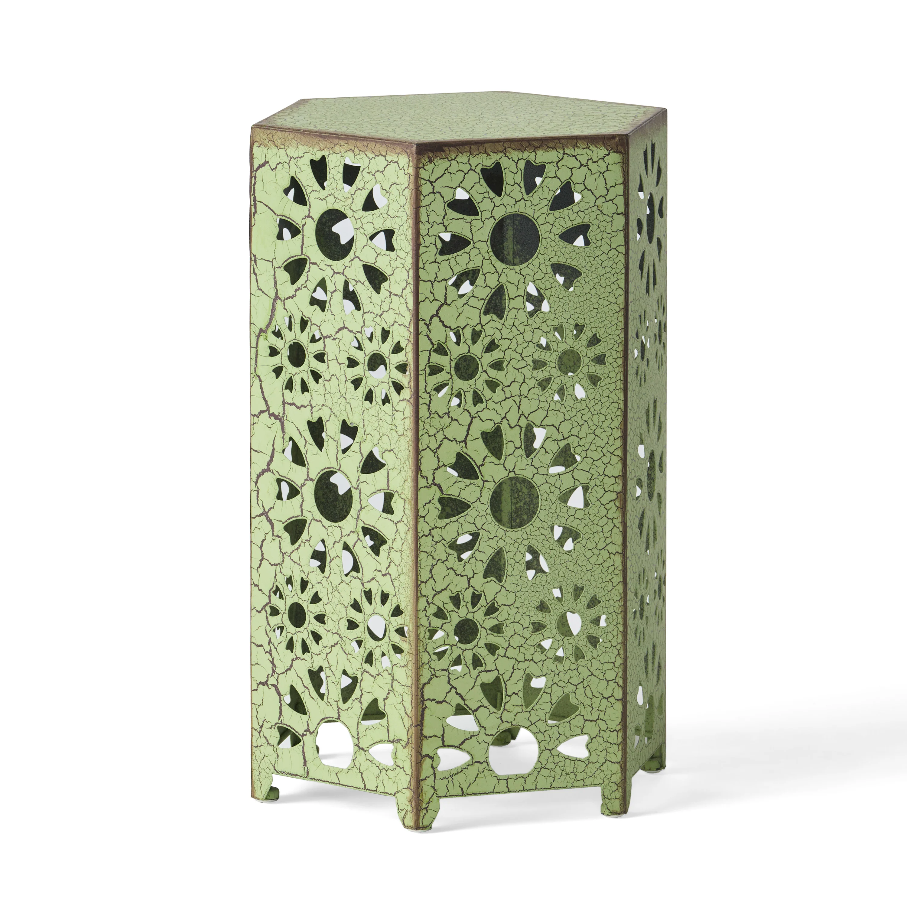 Elliot Outdoor 12 Inch Crackle Green Sunburst Iron Side Table - furnishings