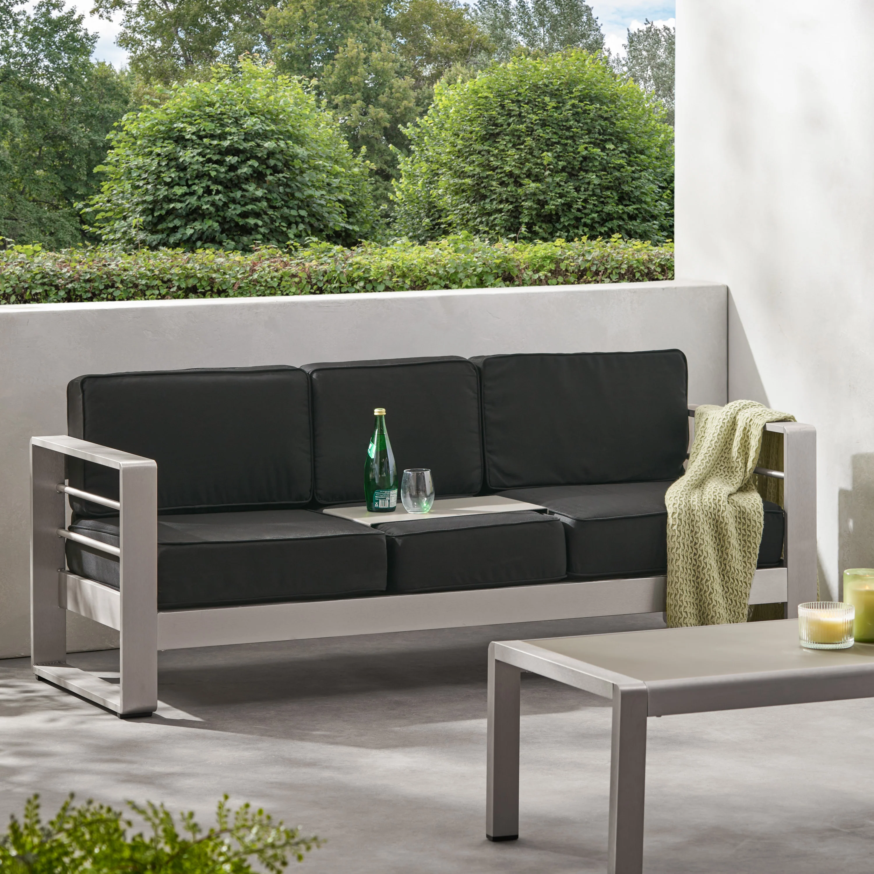 Crested Bay Outdoor Aluminum 3 Seater Sofa with Sunbrella Cushions - furnishings