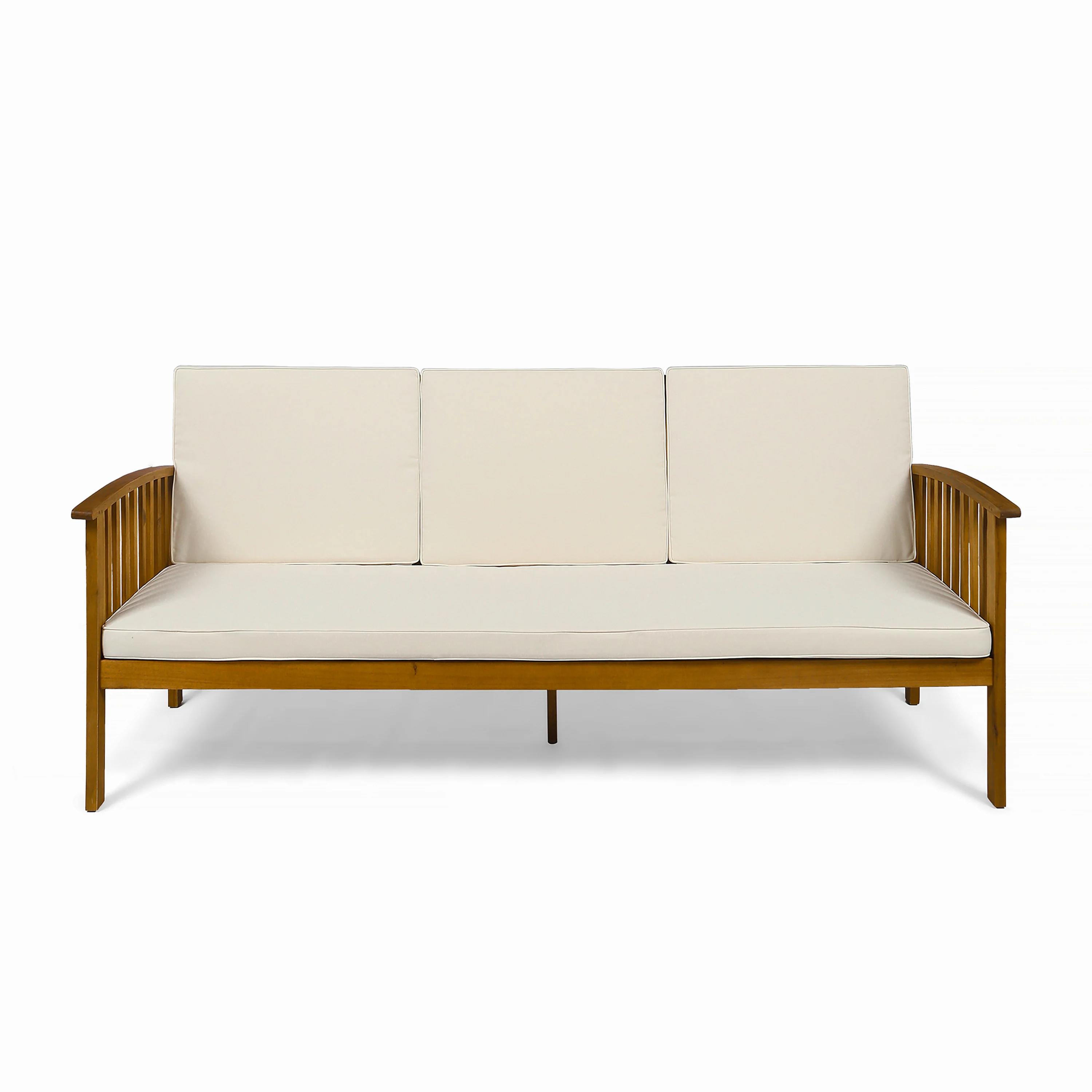 Cape Outdoor Open Slat Acacia Wood 3-Seater Sofa w/ Water-Resistant Cushions - furnishings
