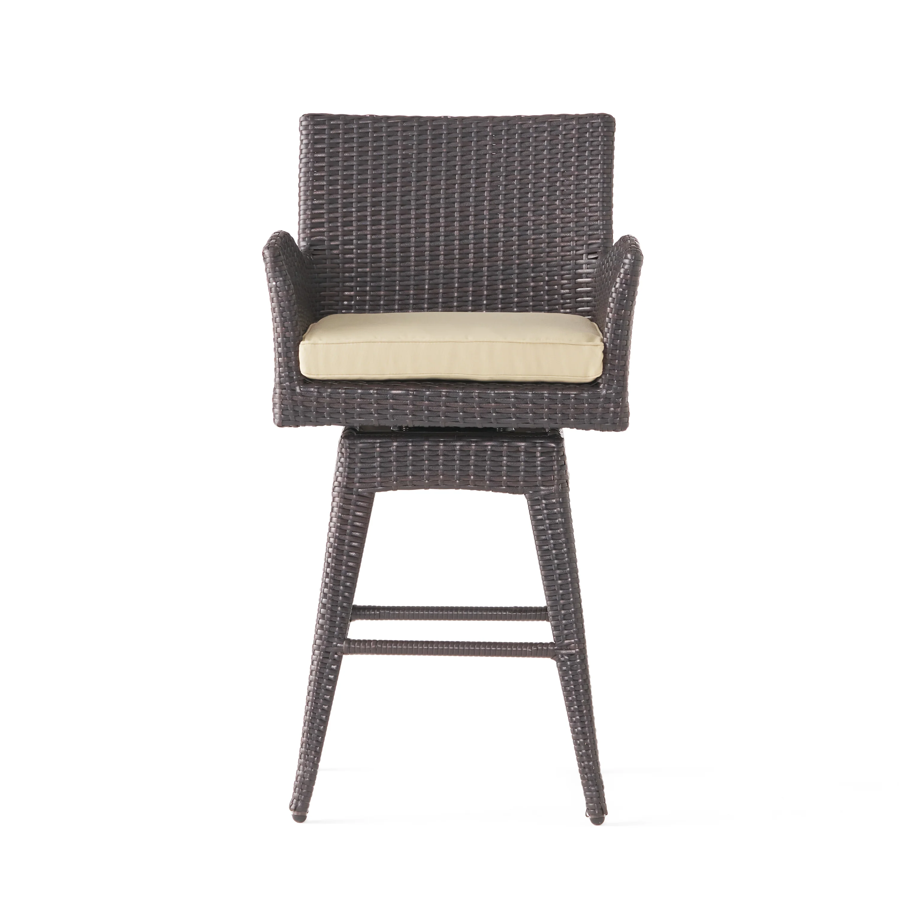 Royer Modern Outdoor Multi-Brown Wicker Swivel Barstool with Tapered Legs - furnishings