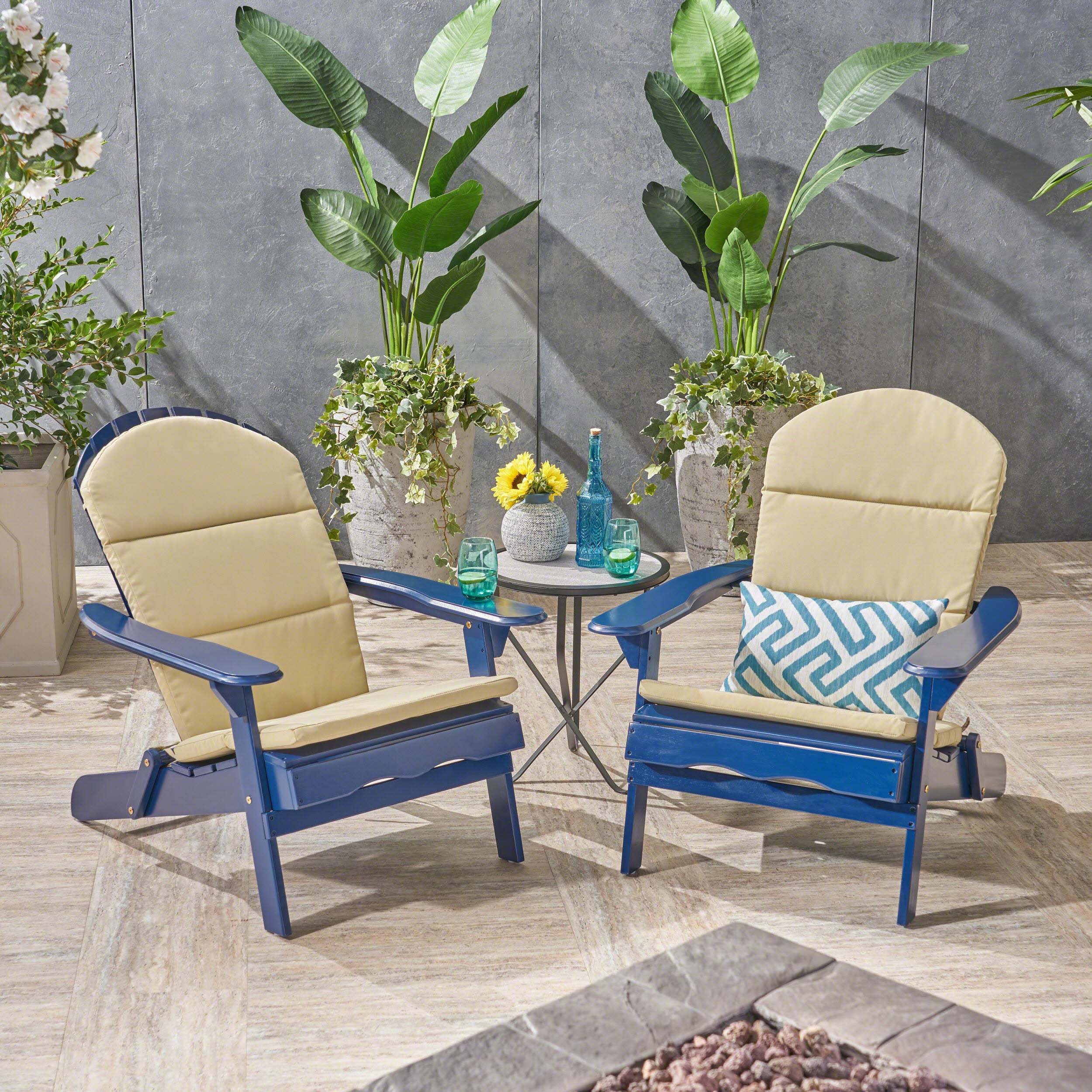 Nelie Outdoor Acacia Wood Folding Adirondack Chairs with Cushions - furnishings