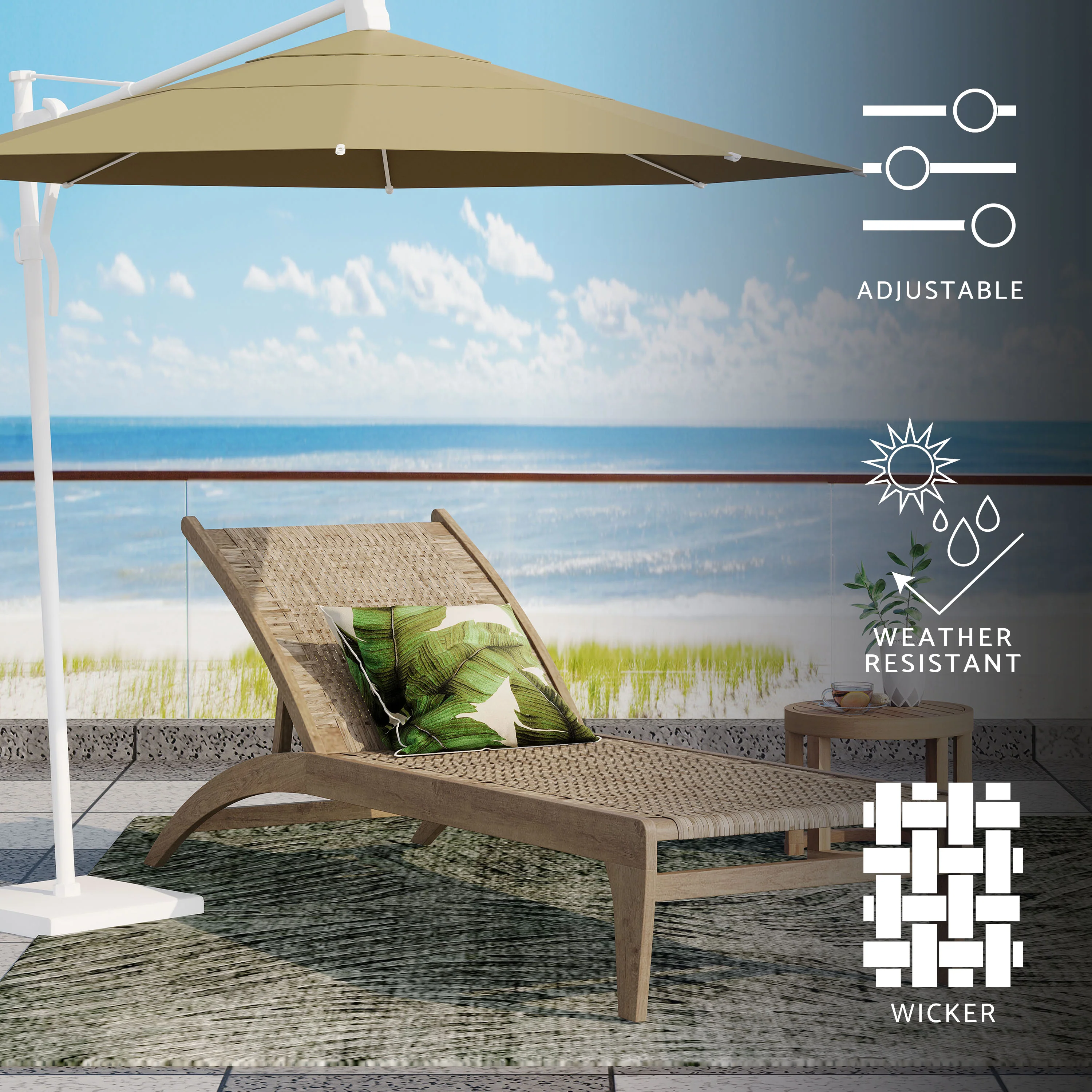 Stetson Outdoor Acacia Wood and Flat Wicker Chaise Lounge - furnishings