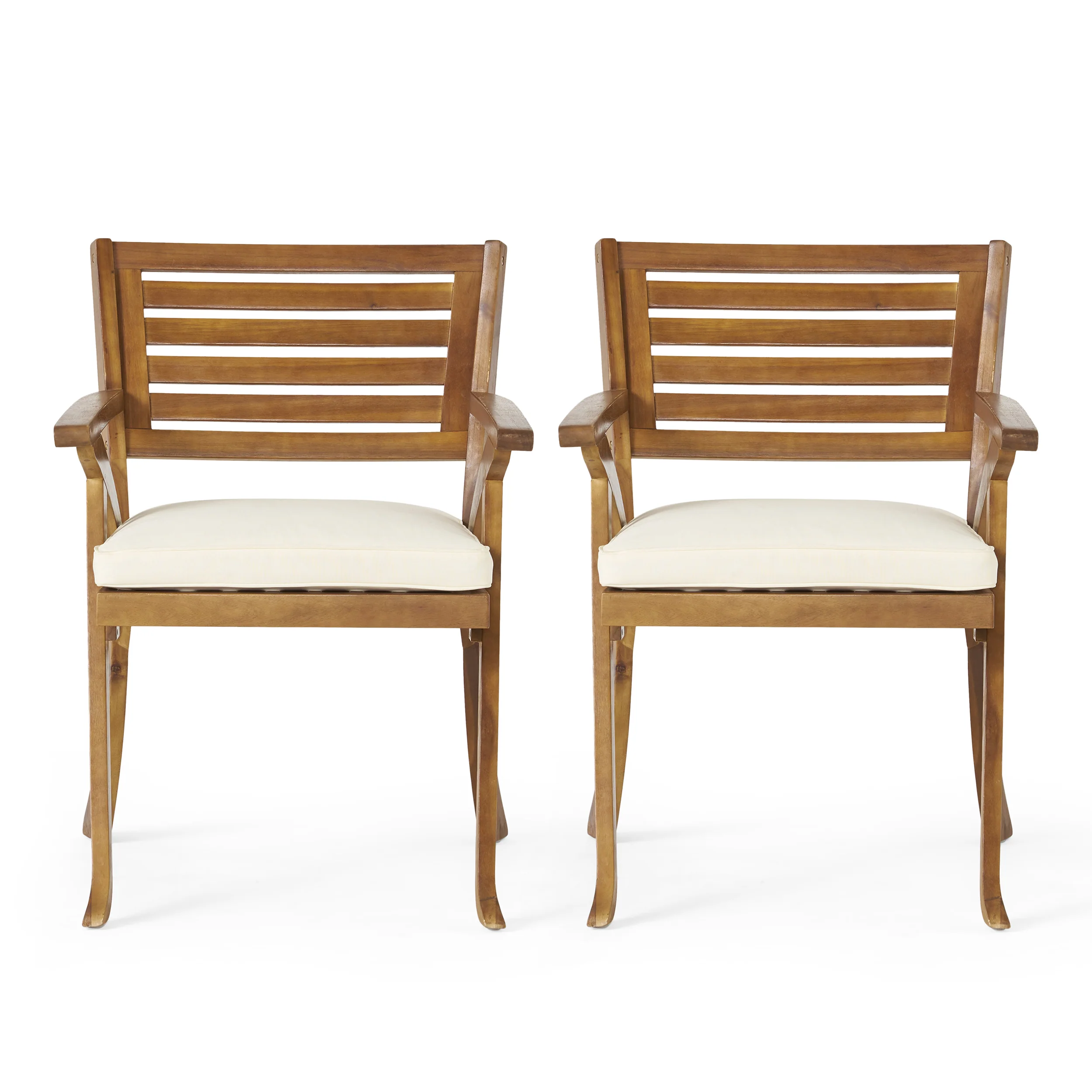 Helen Outdoor Teak Finish Acacia Wood Arm Chair (Set of 2) - furnishings