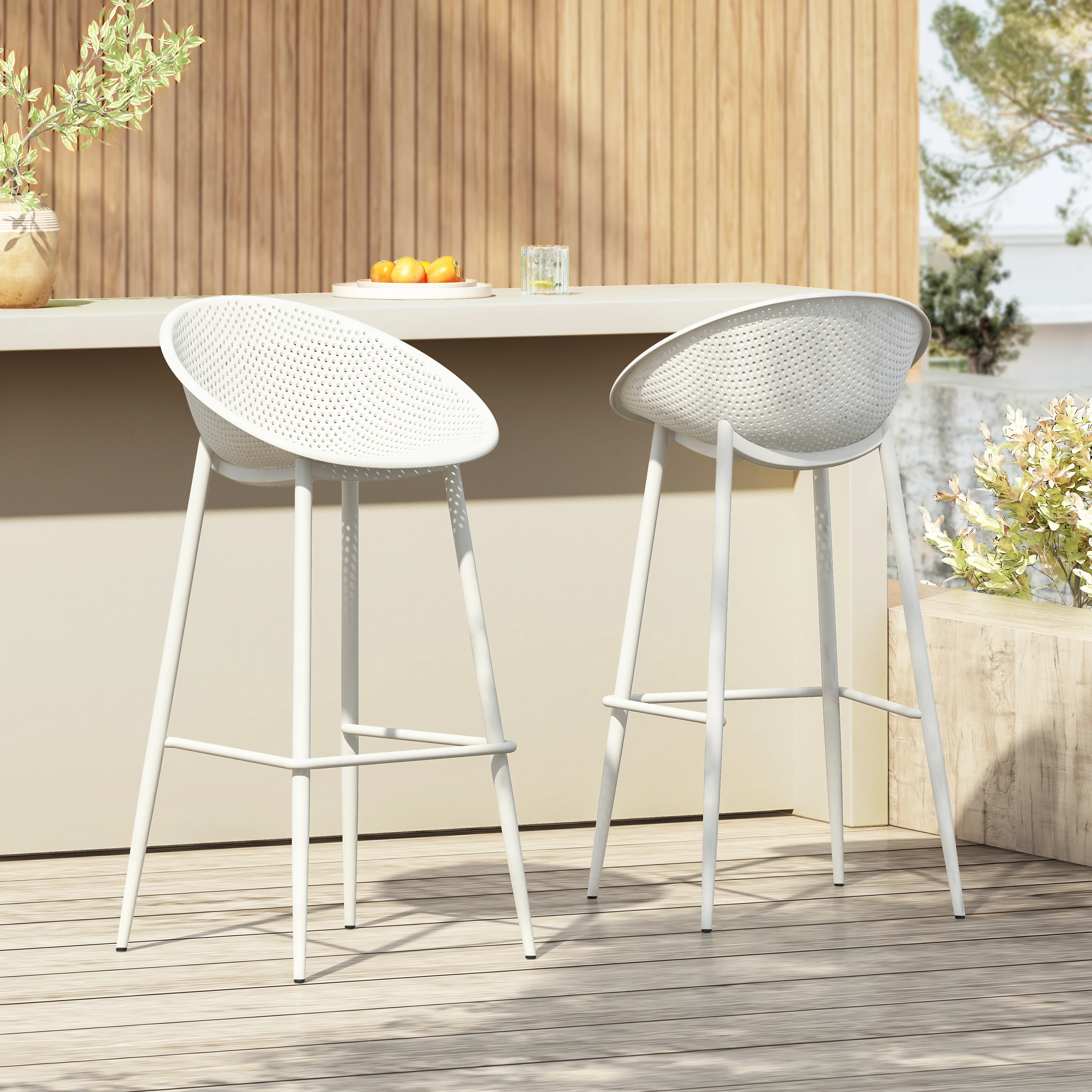 Indoor & Outdoor Polypropelene Plastic Gable Barstool, Set of 2 - furnishings
