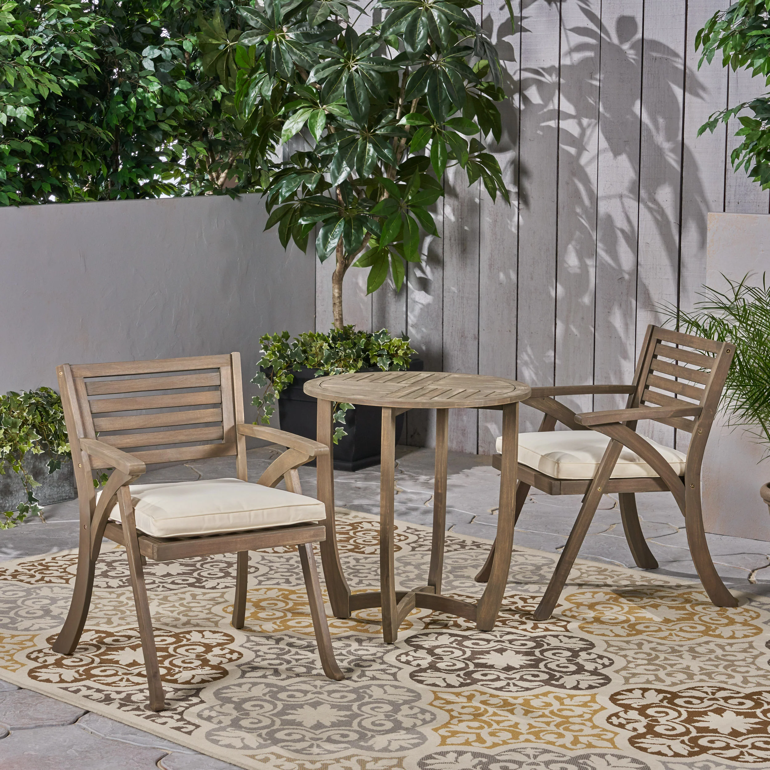 Yakub Outdoor 2-Seater Acacia Wood Bistro Set - furnishings
