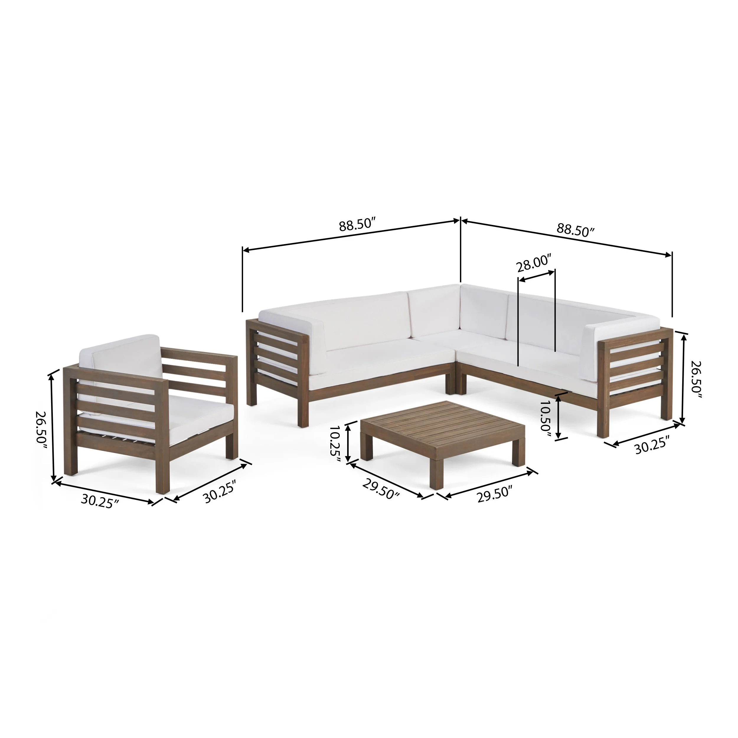 Emma Outdoor 6 Seater Acacia Wood Sectional Sofa and Club Chair Set - furnishings