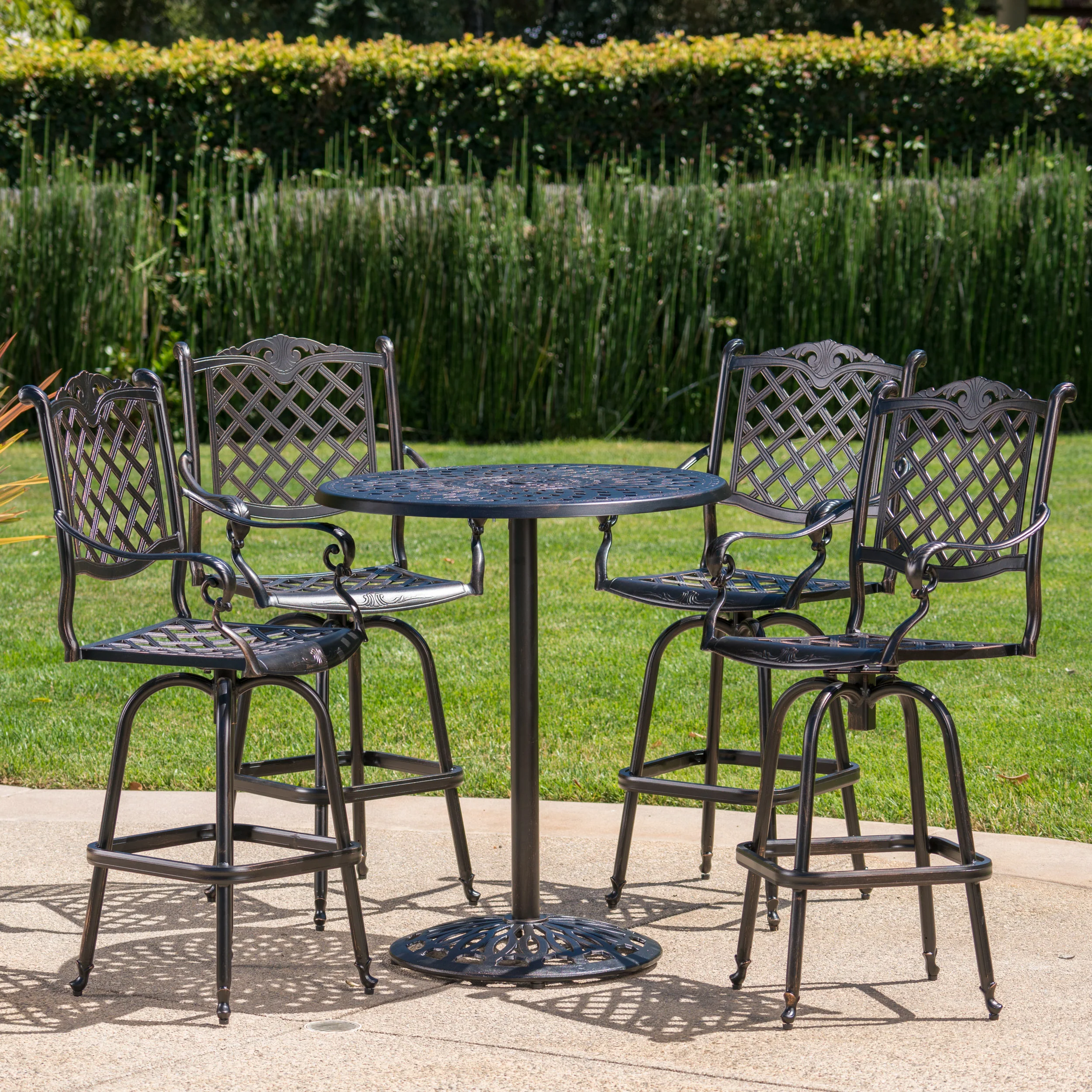 Arianna Outdoor Aluminum Bar Set with Patina Copper Finish - furnishings