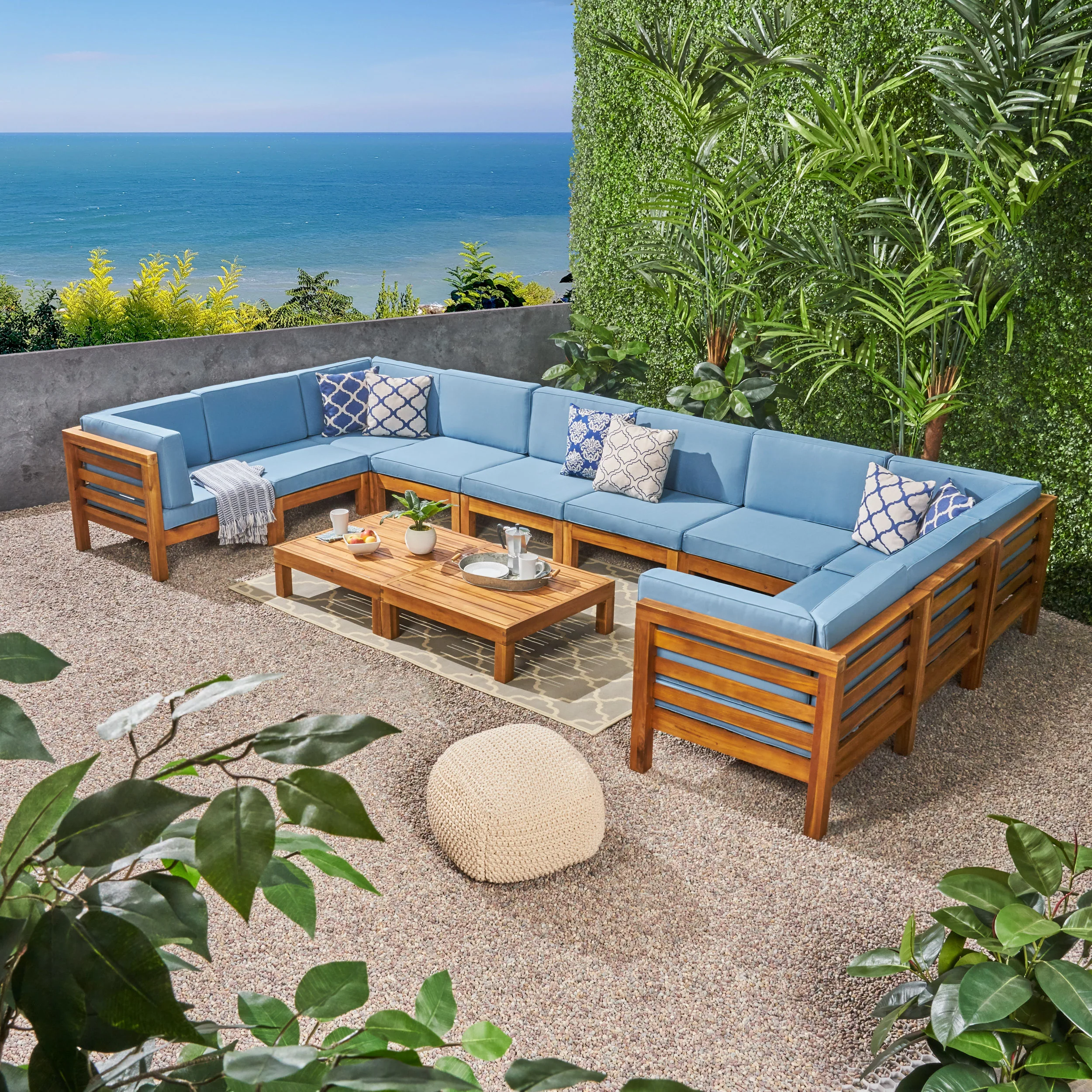 Ravello Outdoor U-Shaped Sectional Sofa Set with Coffee Tables - furnishings