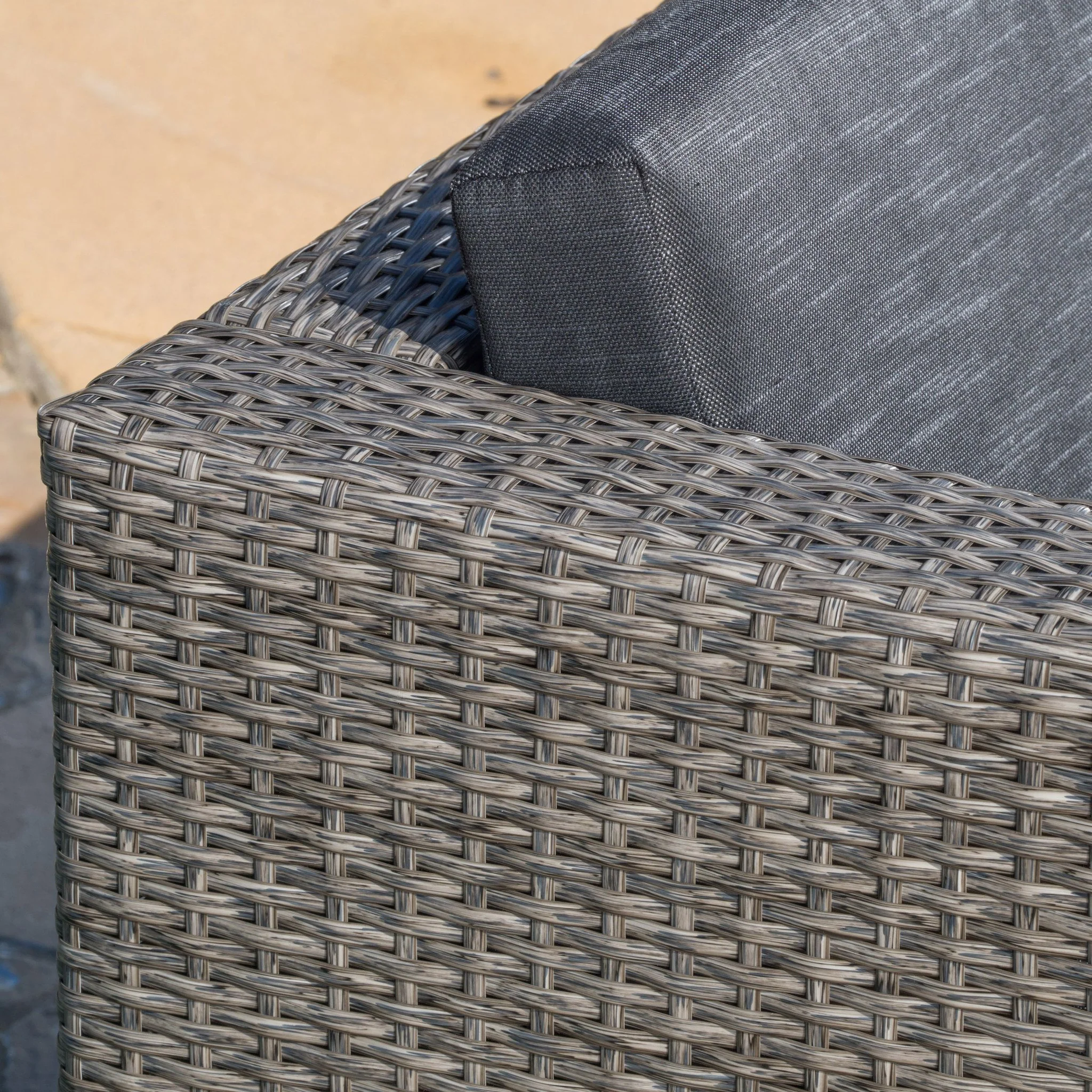 Lorita Outdoor 5-piece Dark Gray Wicker Sectional Sofa Set with Black Cushions - furnishings