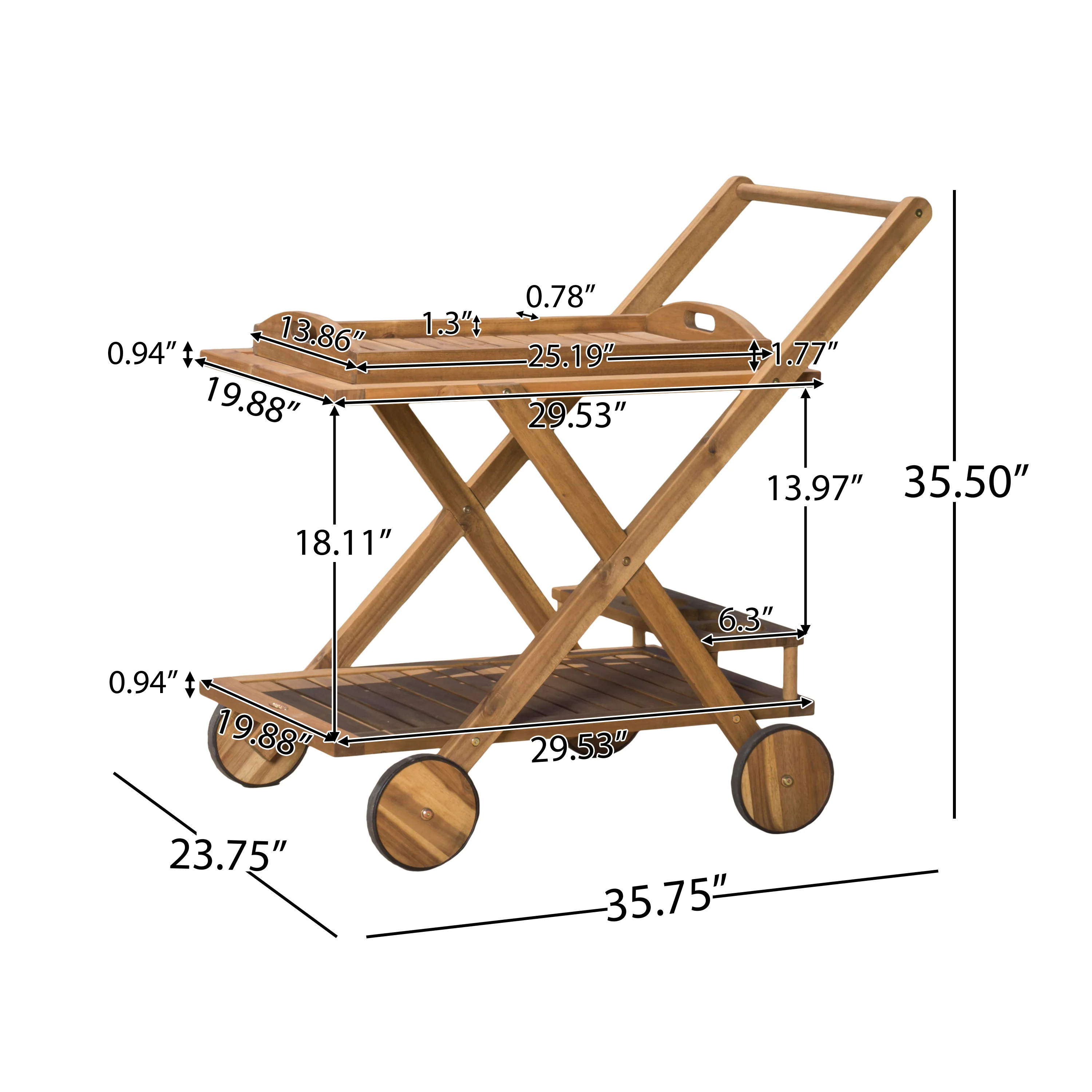 Kadence Natural Wood Stained Kitchen Serving Cart - furnishings