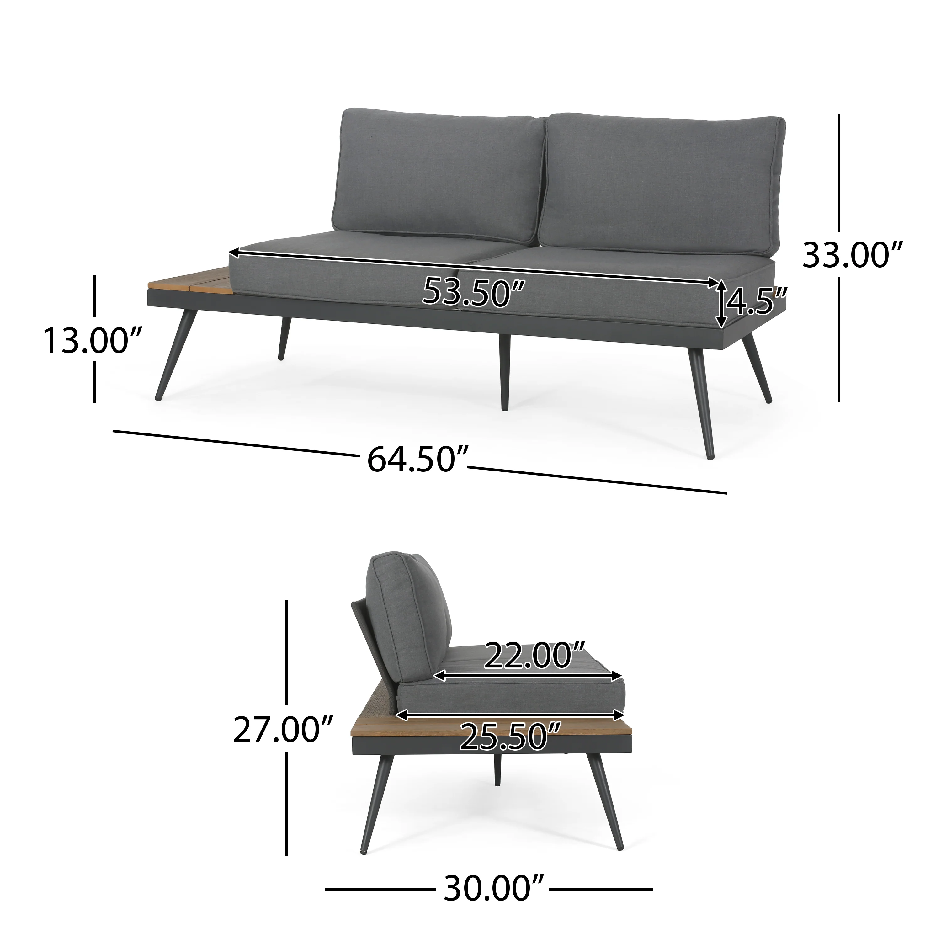 Deborah Outdoor Wood and Aluminum V-Shaped 5 Seater Sofa Set - furnishings