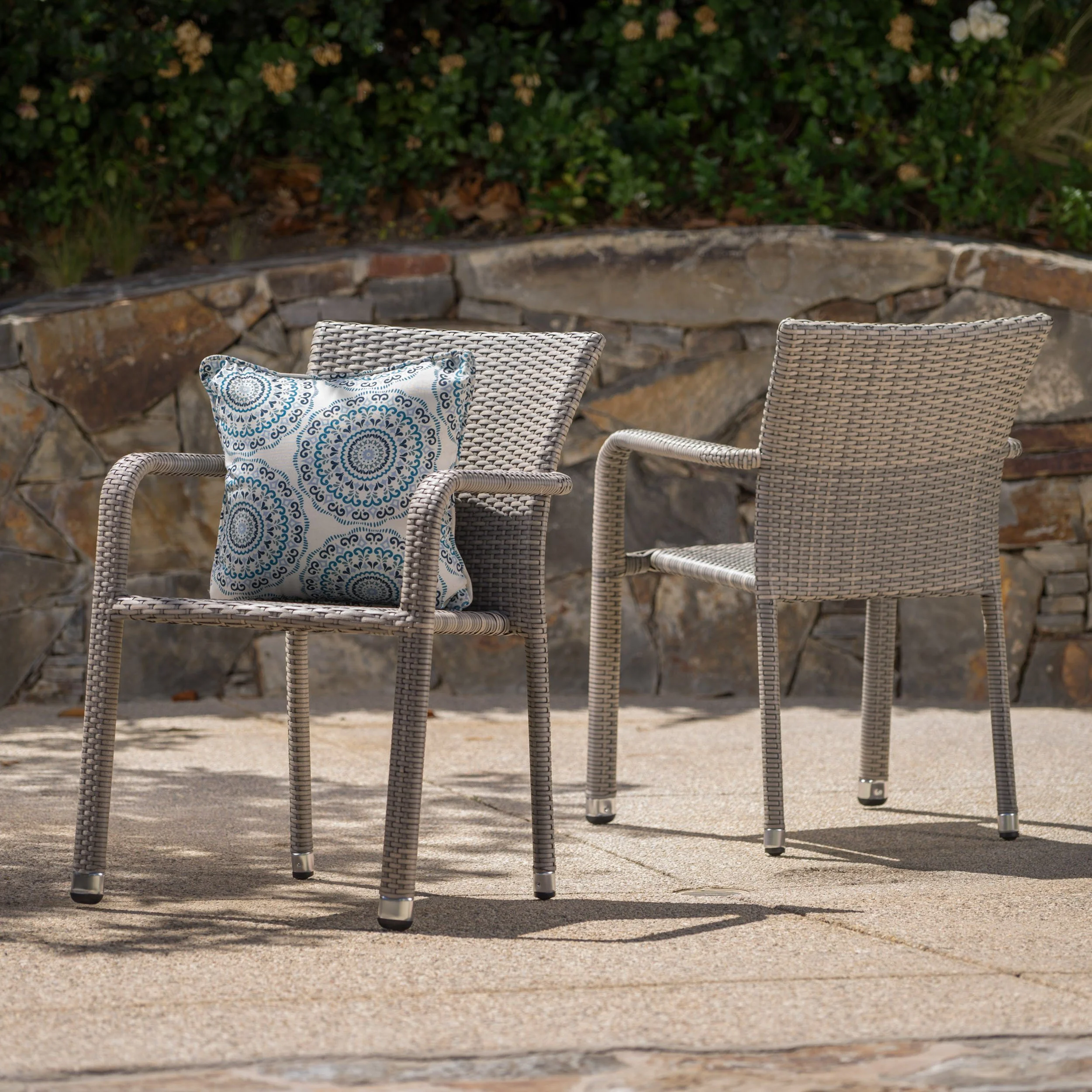 Dylan Outdoor Wicker Armed Aluminum Framed Stack Chairs (Set of 2) - furnishings