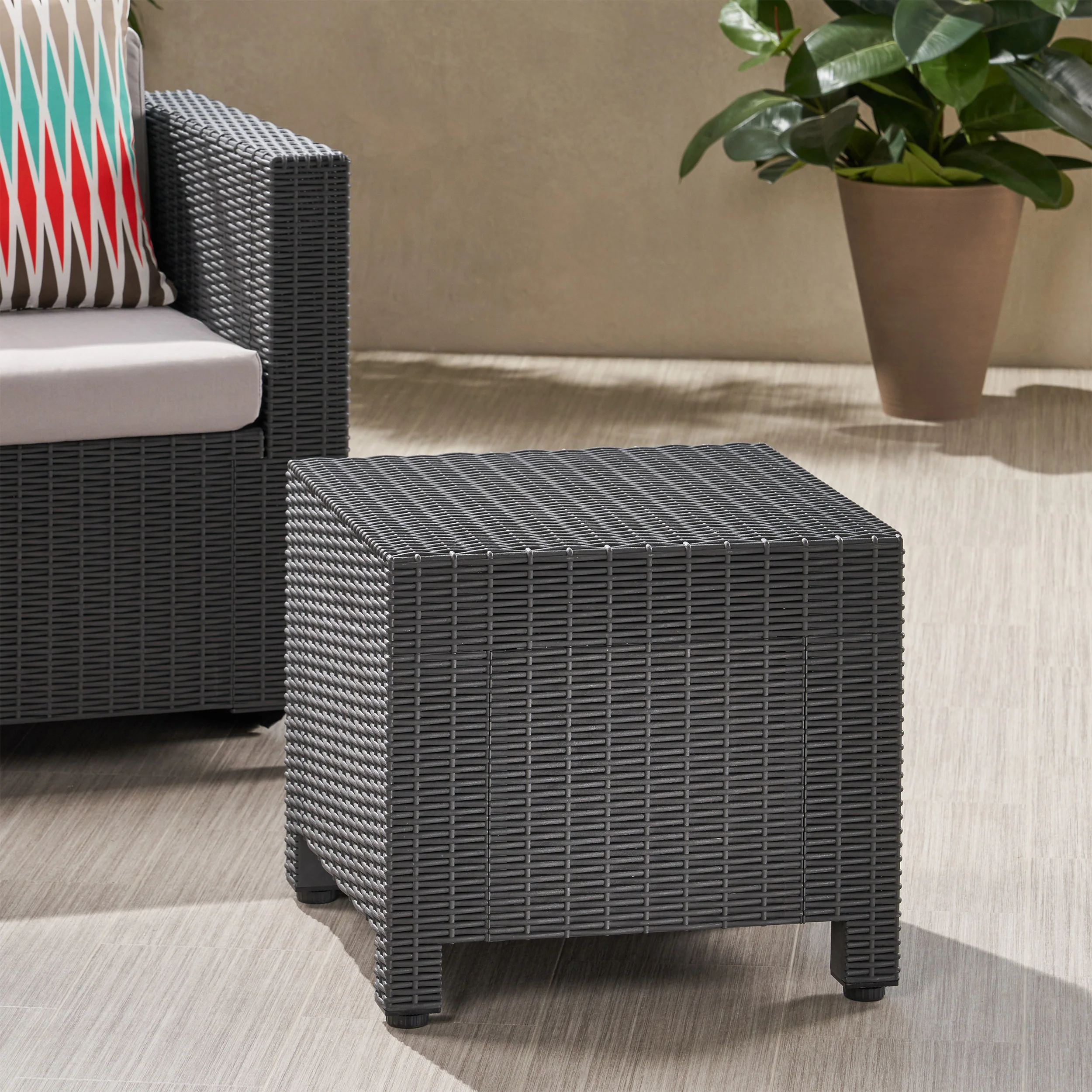 Riley Outdoor Wicker Print Side Table - furnishings