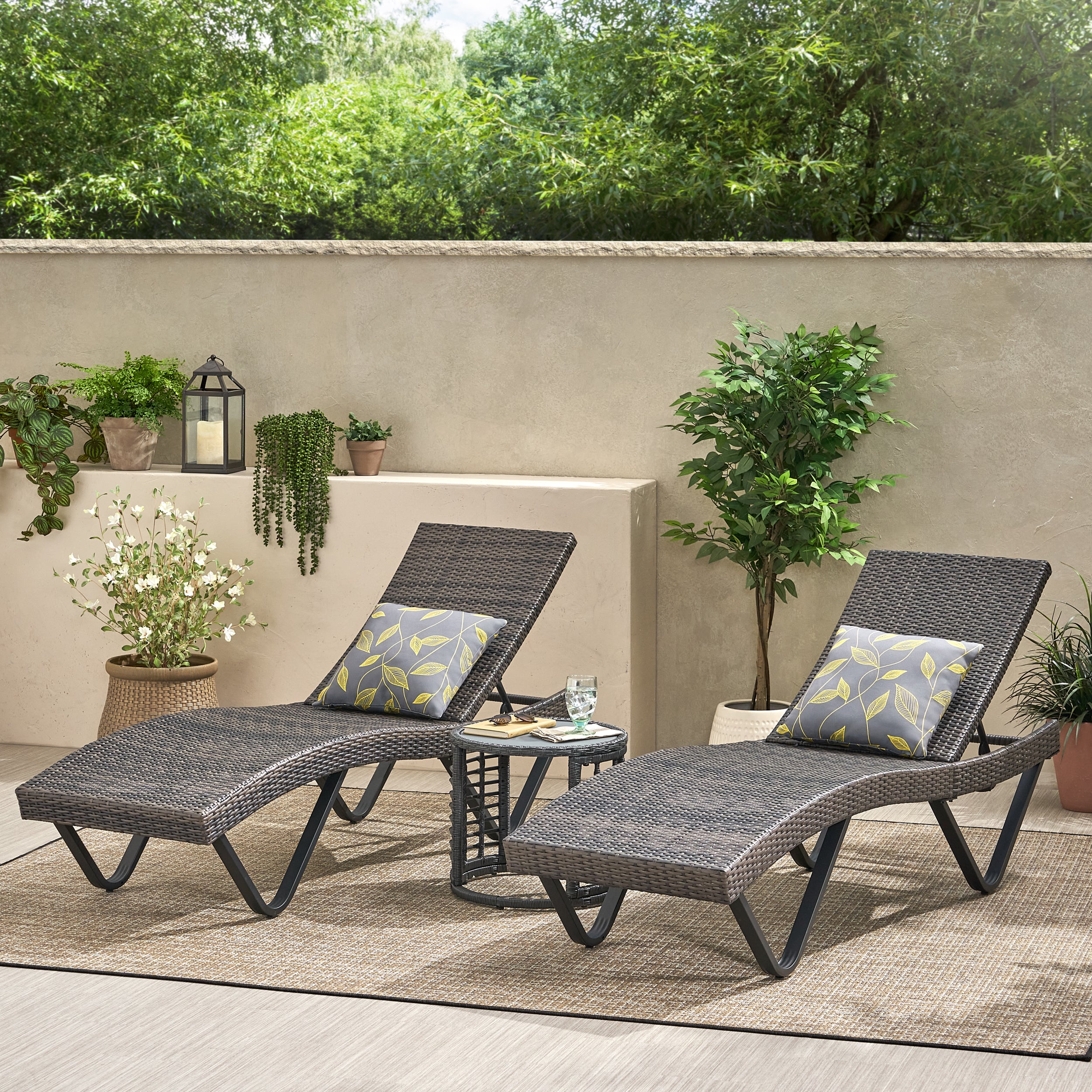 Zanna Outdoor Gray Wicker Adjustable Chaise Lounge - furnishings