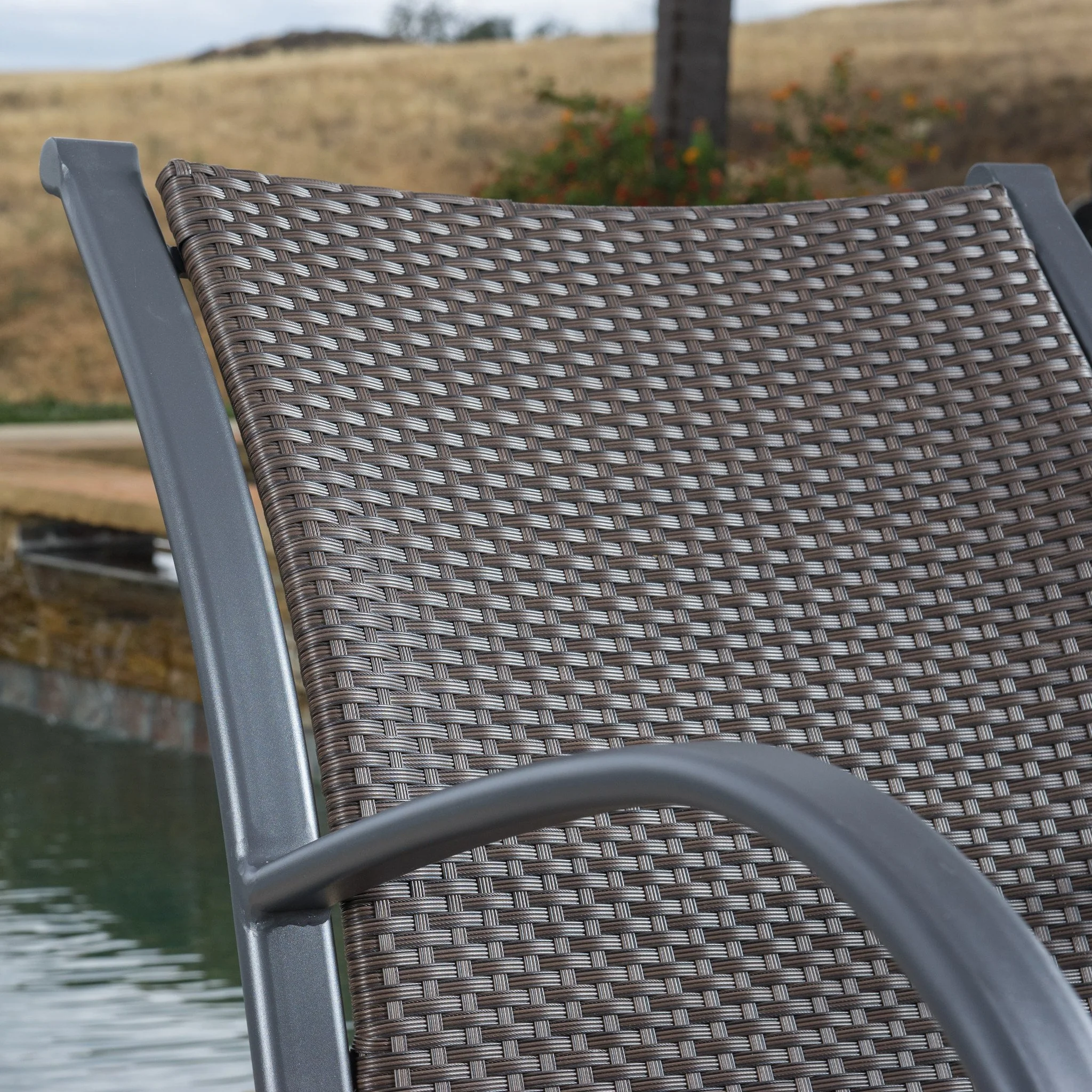 Leann Outdoor 3pc Dark Brown Wicker Rocking Chair Chat Set (Hourglass Table) - furnishings