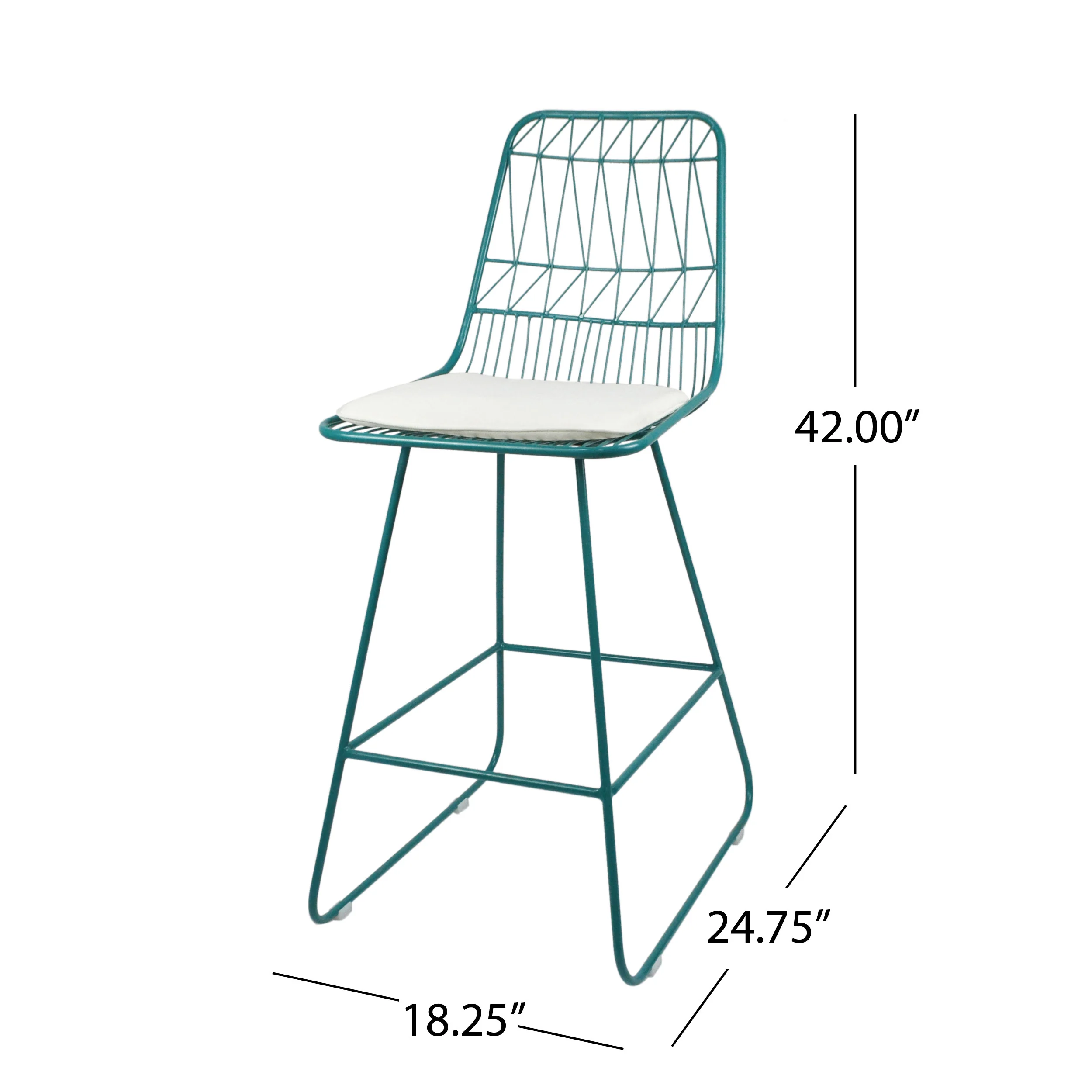 Hedy Outdoor Wire Counter Stools with Cushions (Set of 2), Teal and Ivory - furnishings