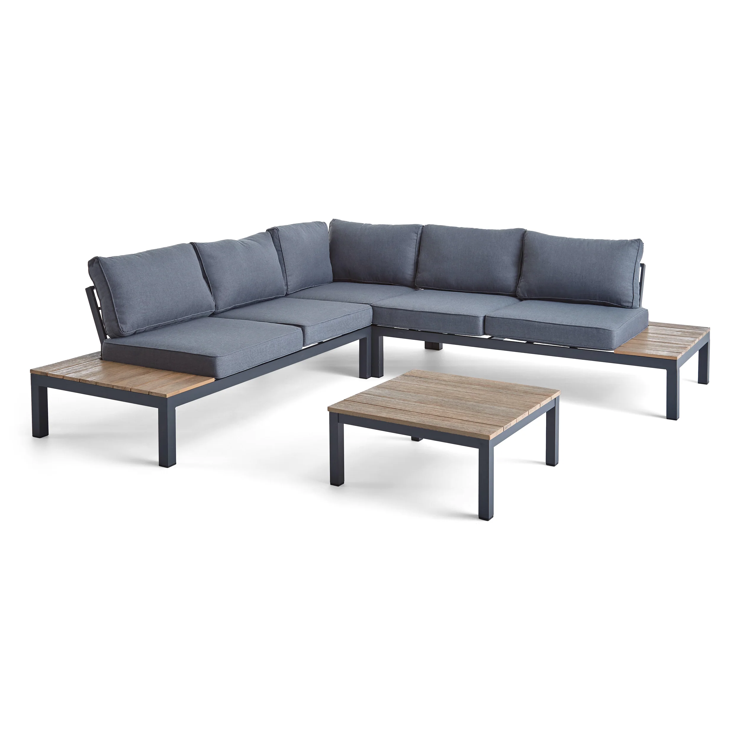 Blessen Outdoor Aluminum and Wood V-Shaped Sofa Set with Cushions - furnishings