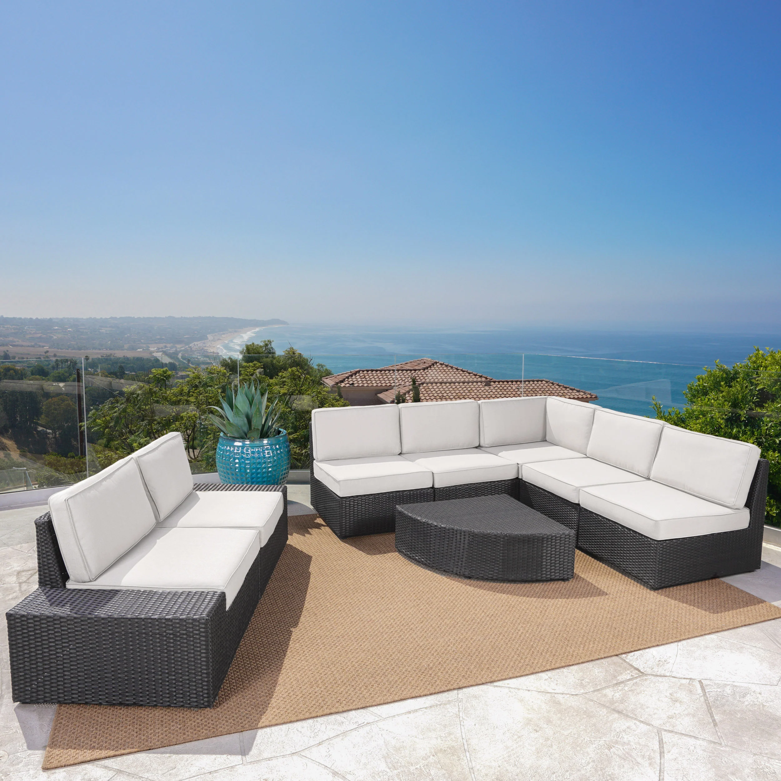 Reddington Outdoor 8 Piece Grey Wicker Sectional with Water Resistant Cushions - furnishings