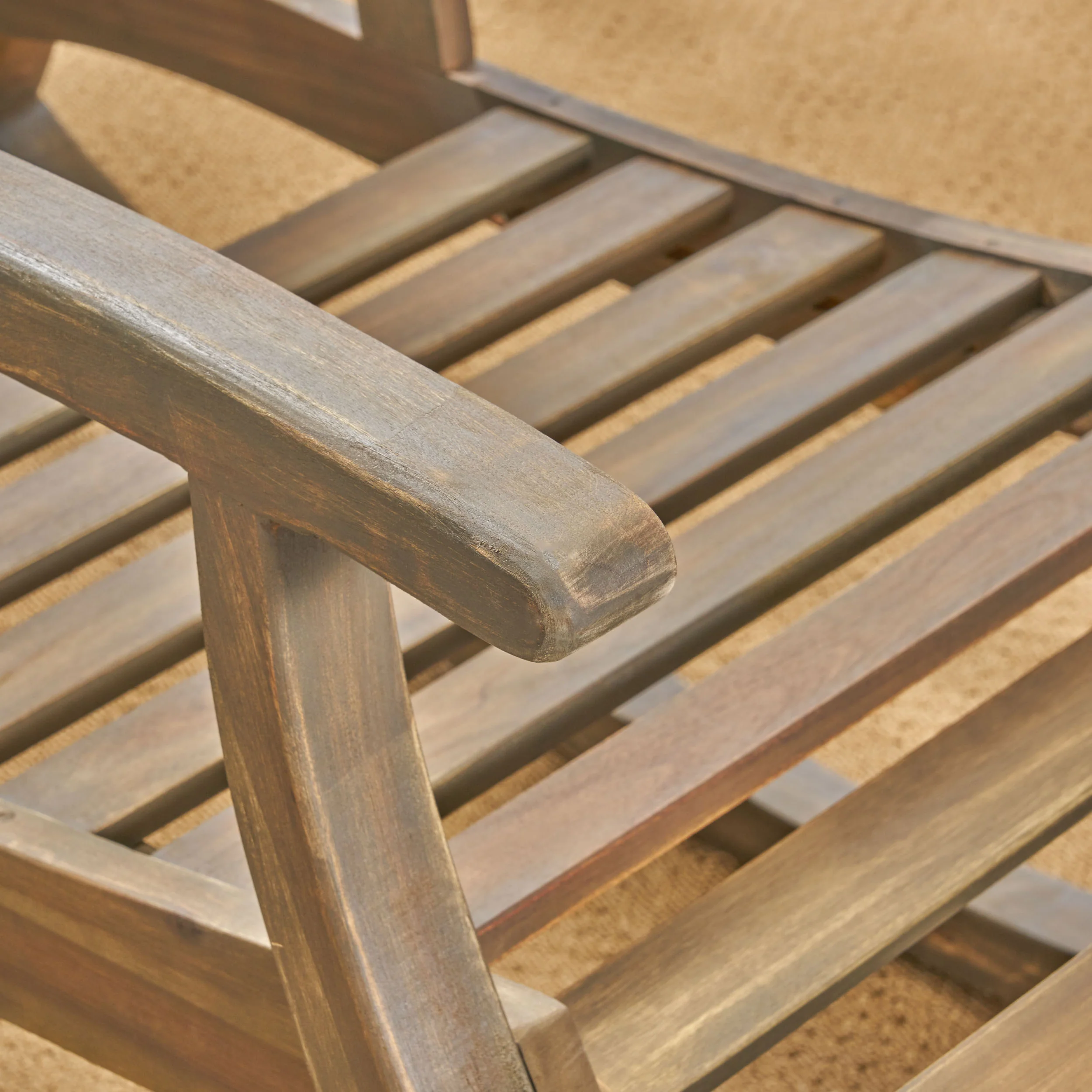 Sunview Outdoor Rustic Acacia Wood Recliner Rocking Chair with Side Table - furnishings