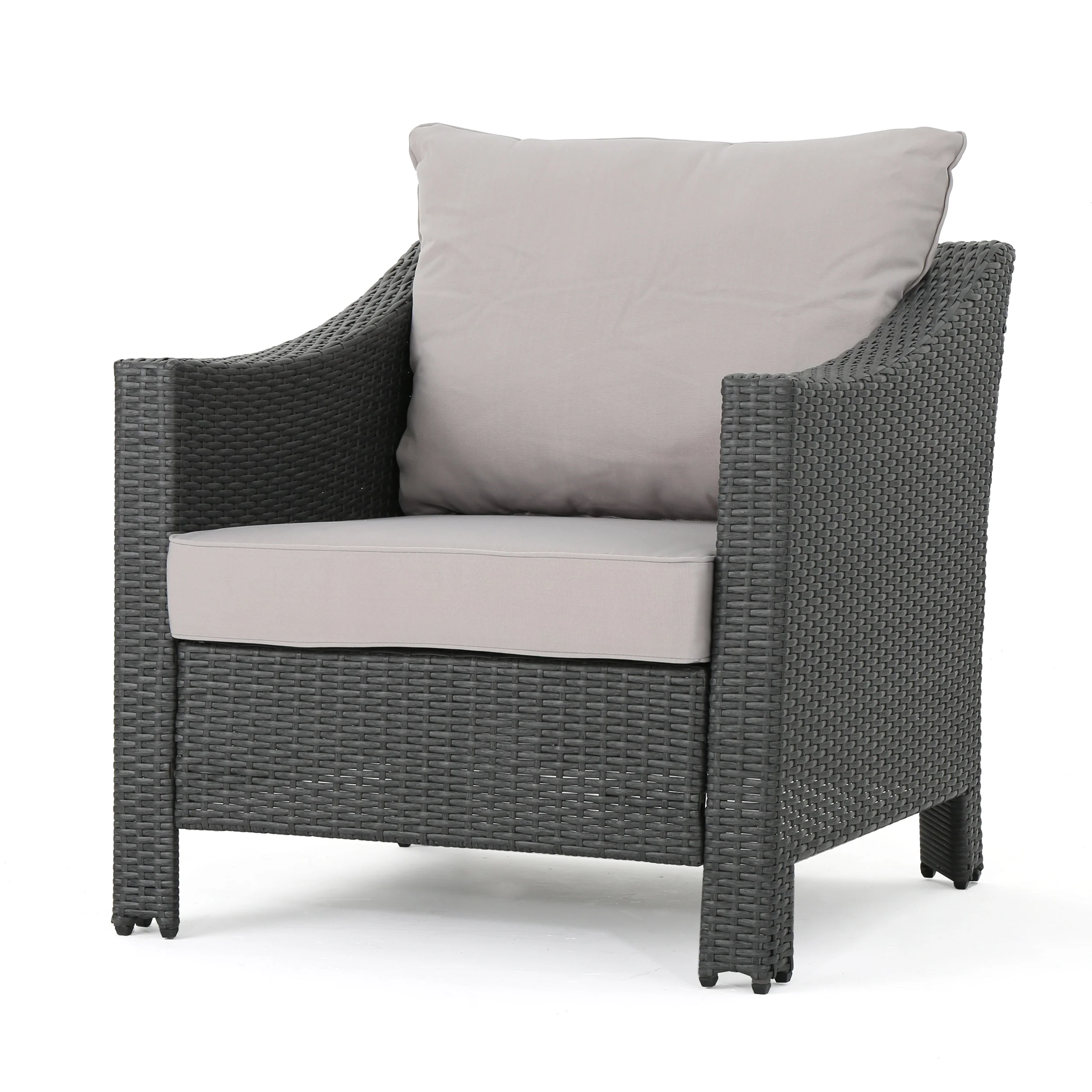 Aspen Outdoor 5 Piece Gray Wicker Chat Set with Stone Finished Fire Pit - furnishings
