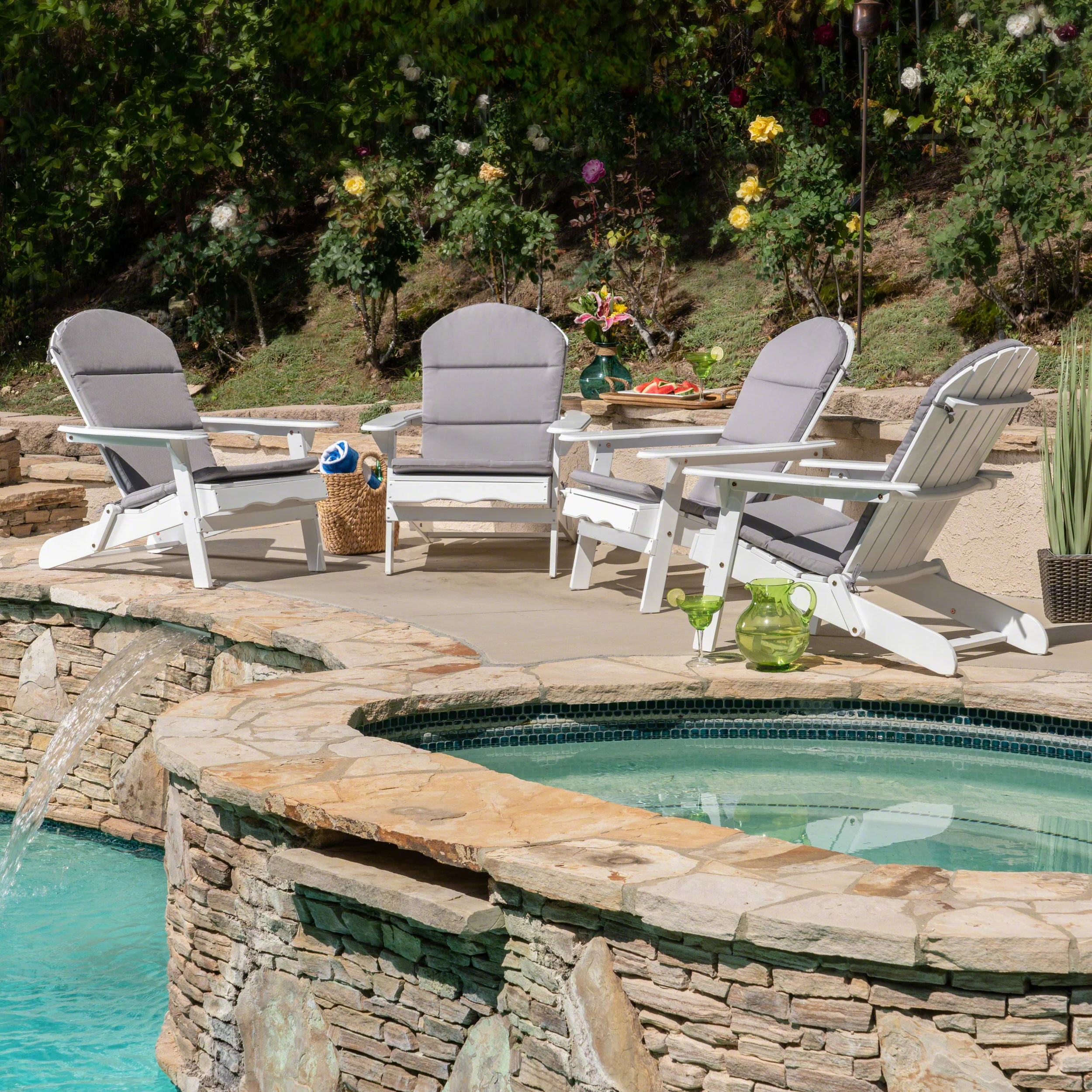 Amenda Outdoor Acacia Wood Folding Adirondack Chairs with Cushions - furnishings