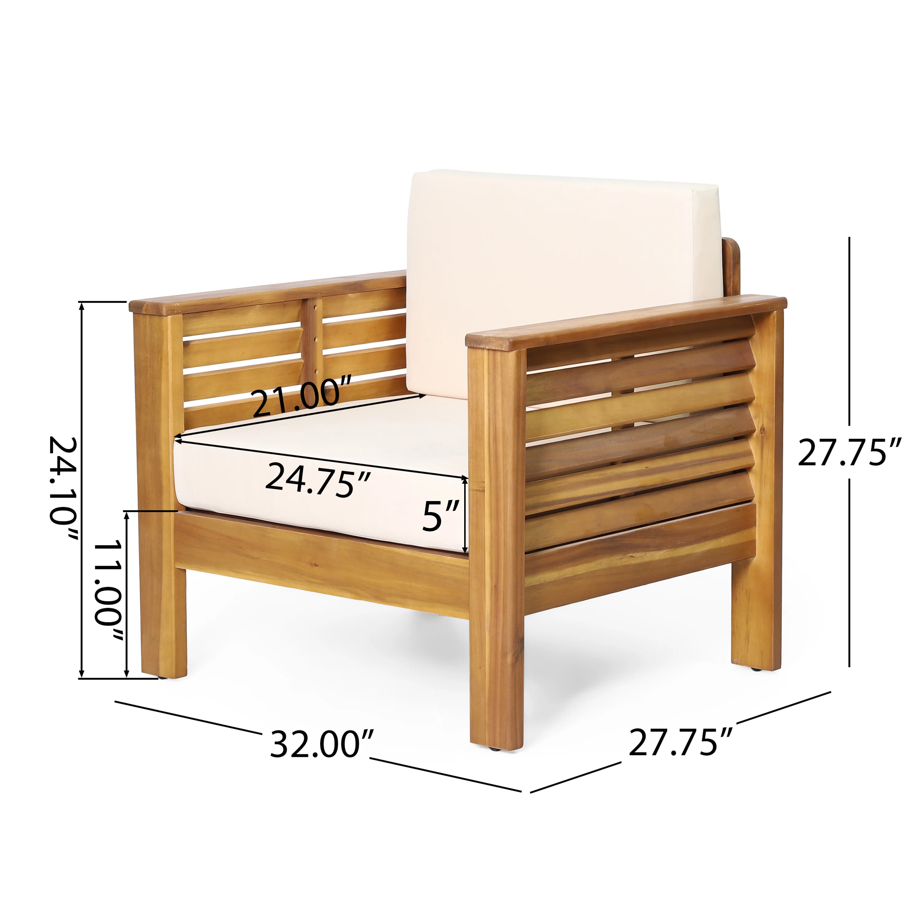 Rabun Outdoor Acacia Wood Club Chairs with Cushions - furnishings