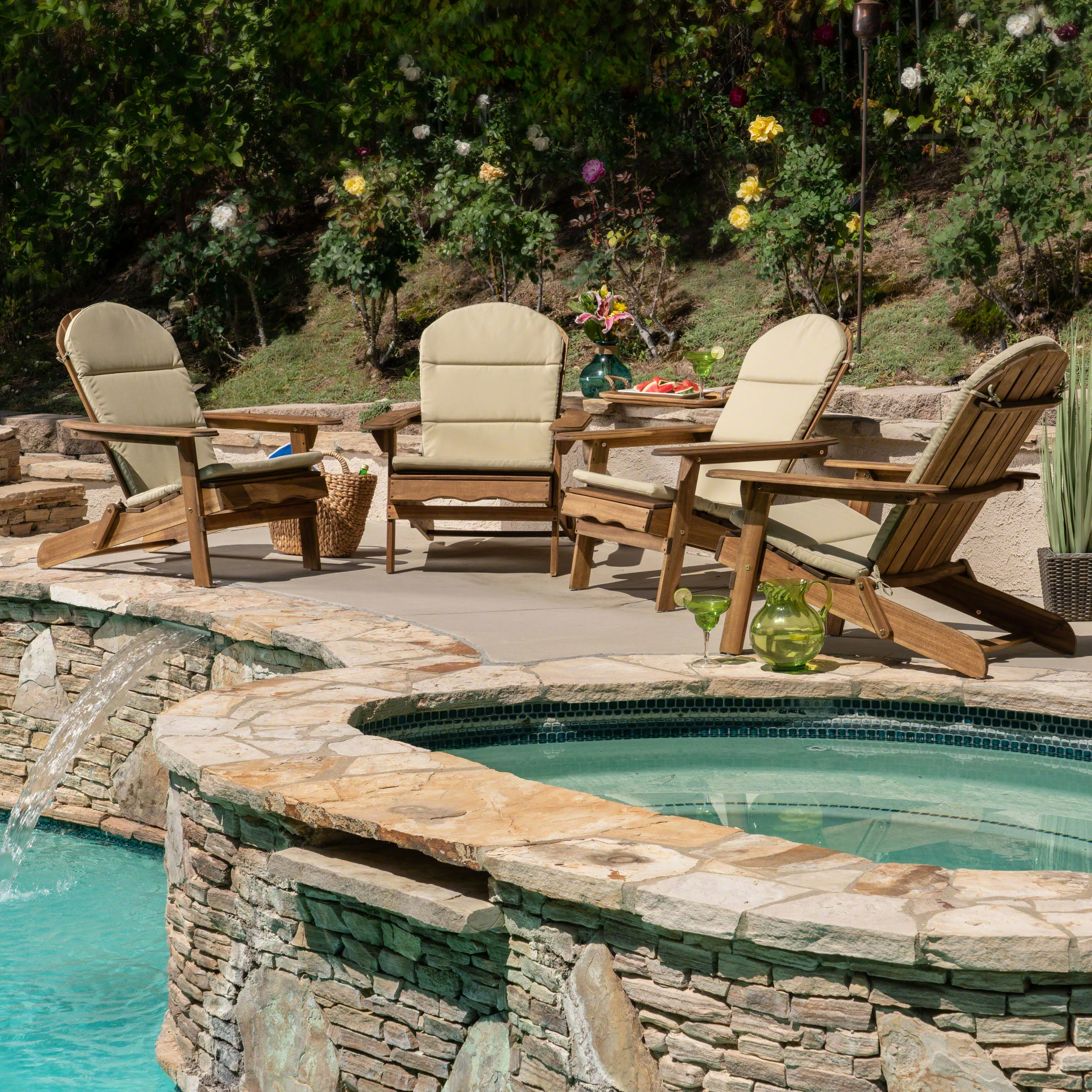 Amenda Outdoor Acacia Wood Folding Adirondack Chairs with Cushions - furnishings