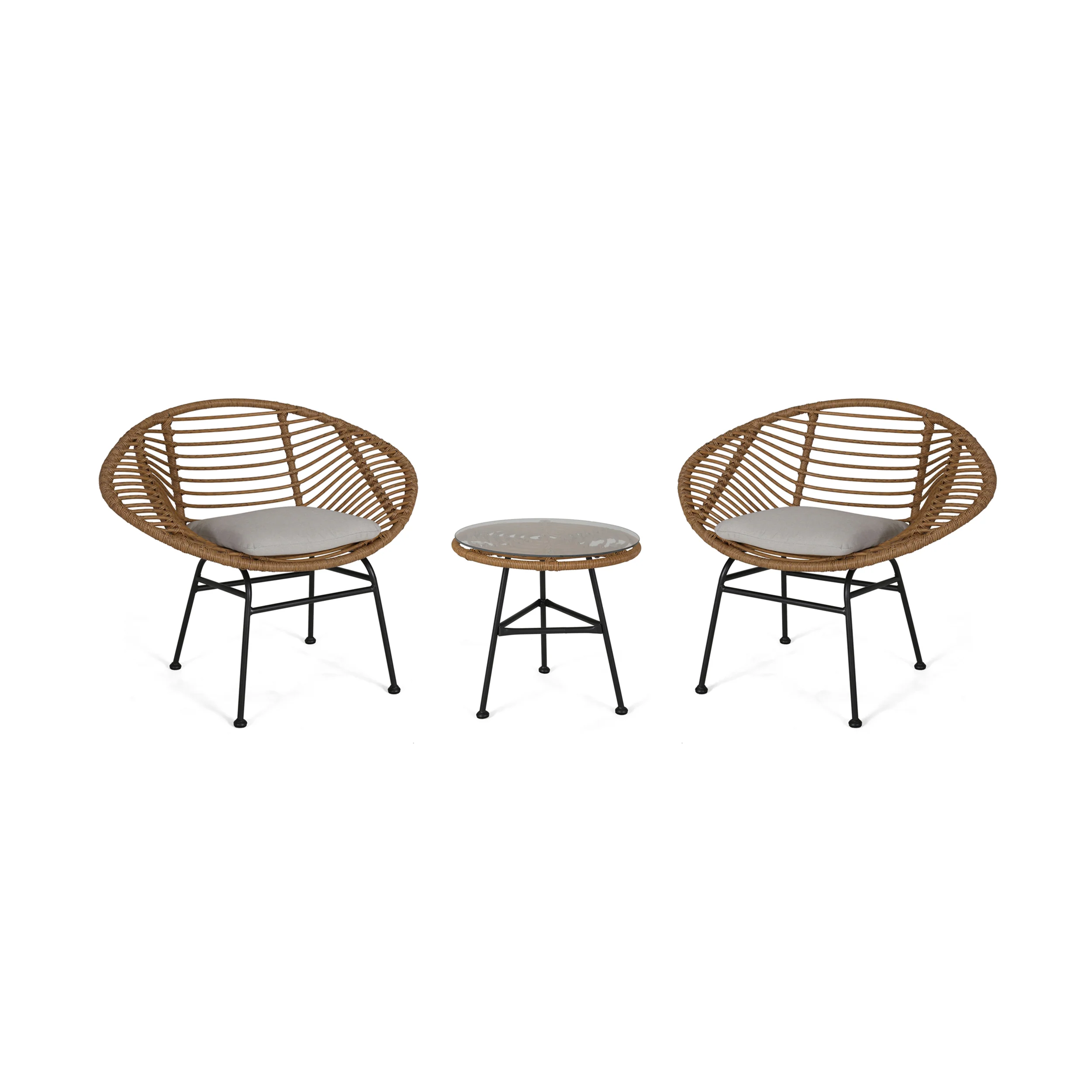 Isabel Outdoor Faux Wicker 2 Seater Chat Set with Tempered Glass Table - furnishings