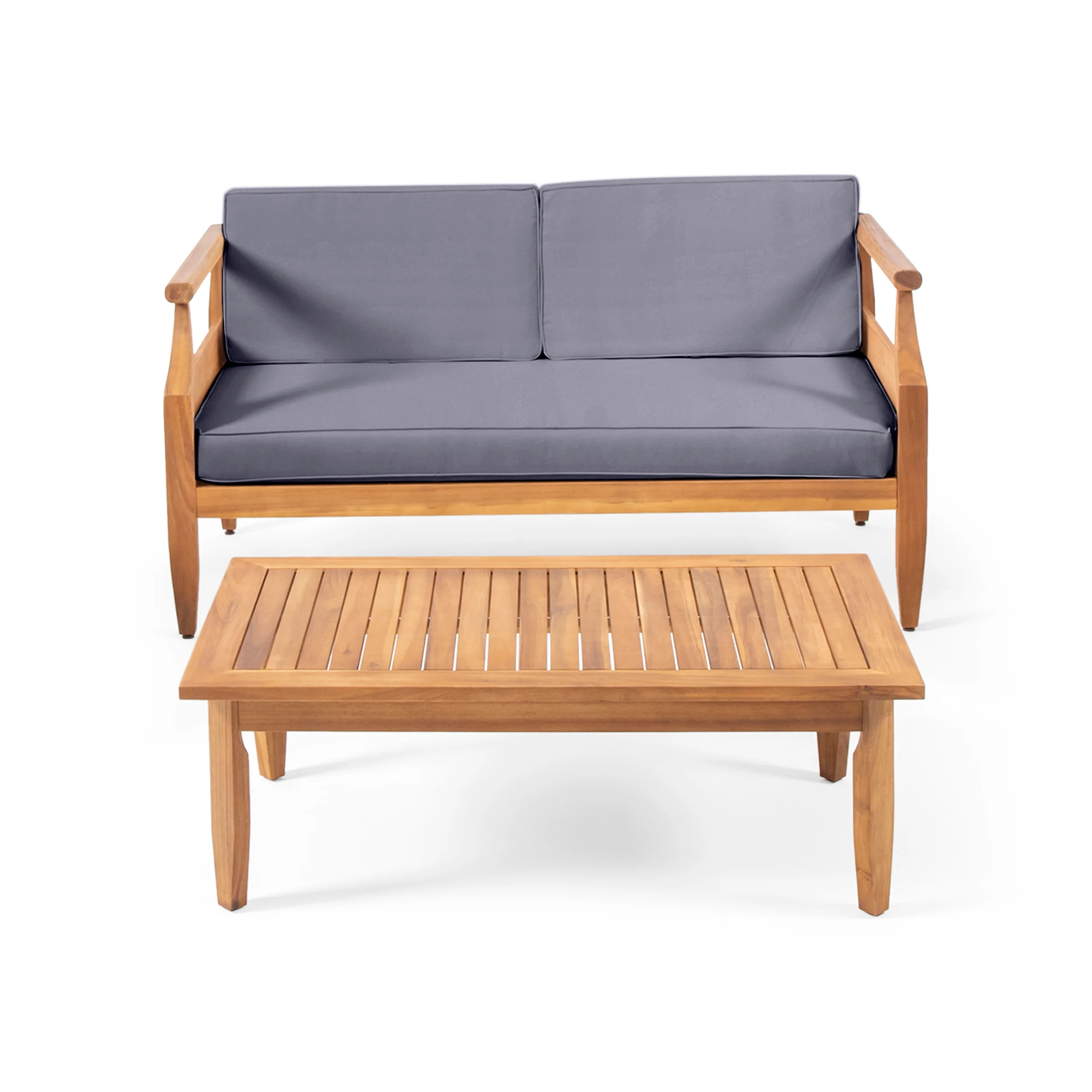 Bianca Outdoor Mid-Century Modern Acacia Wood Loveseat Set - furnishings
