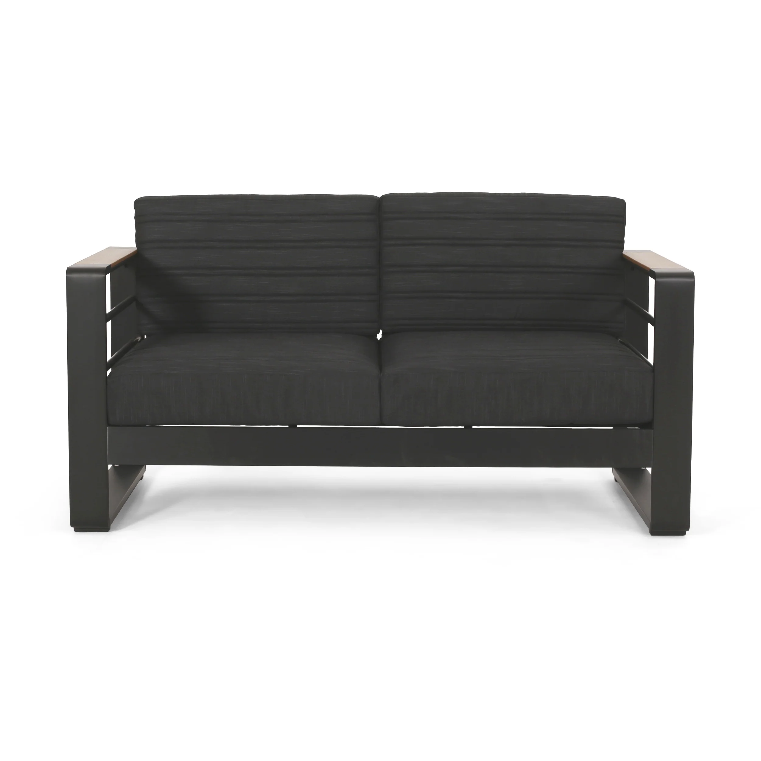 Neffs Outdoor Aluminum 4 Seater Chat Set with Fire Pit, Black, Natural, and Dark Gray - furnishings