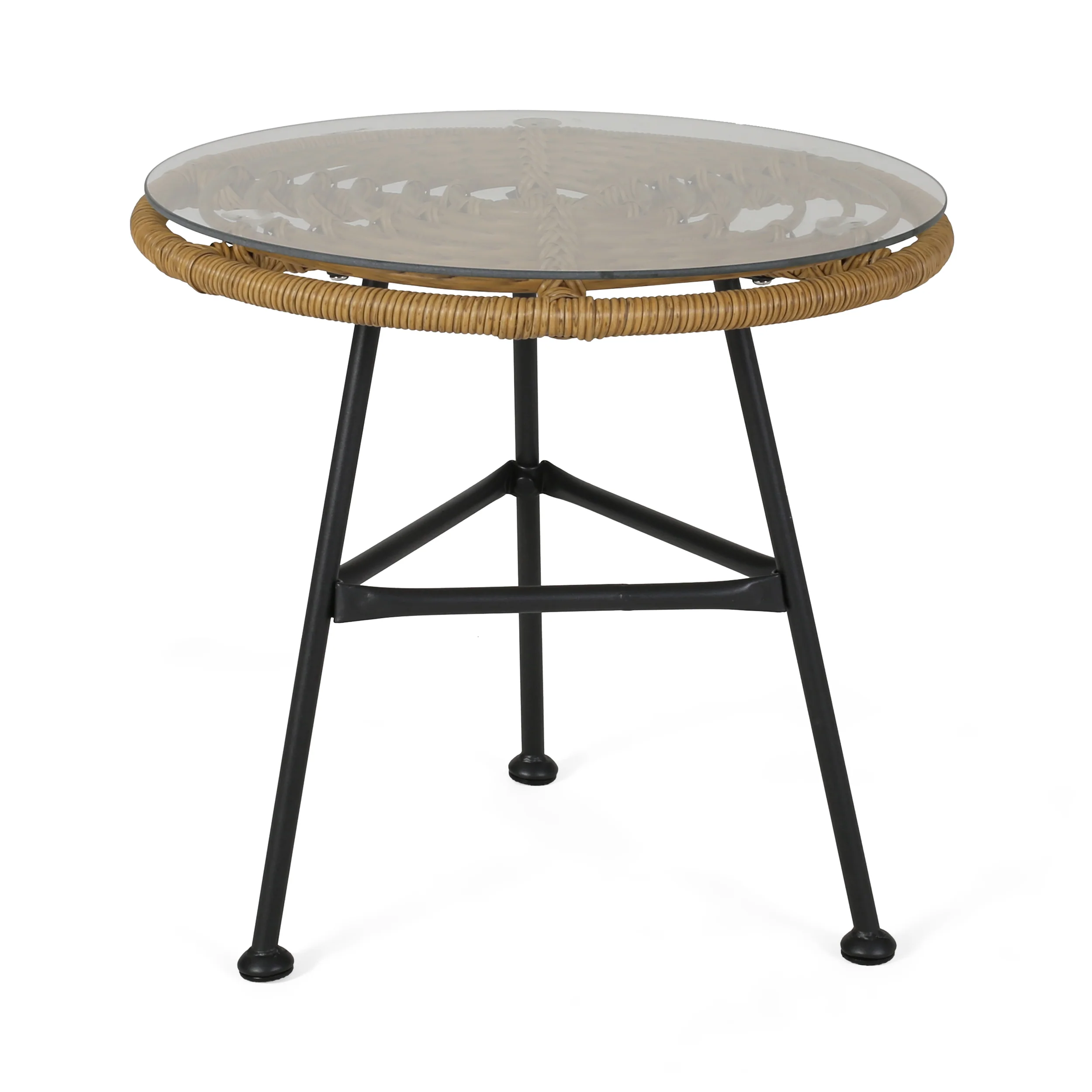 Seaton Outdoor Modern Boho 2 Seater Wicker Chat Set with Side Table - furnishings