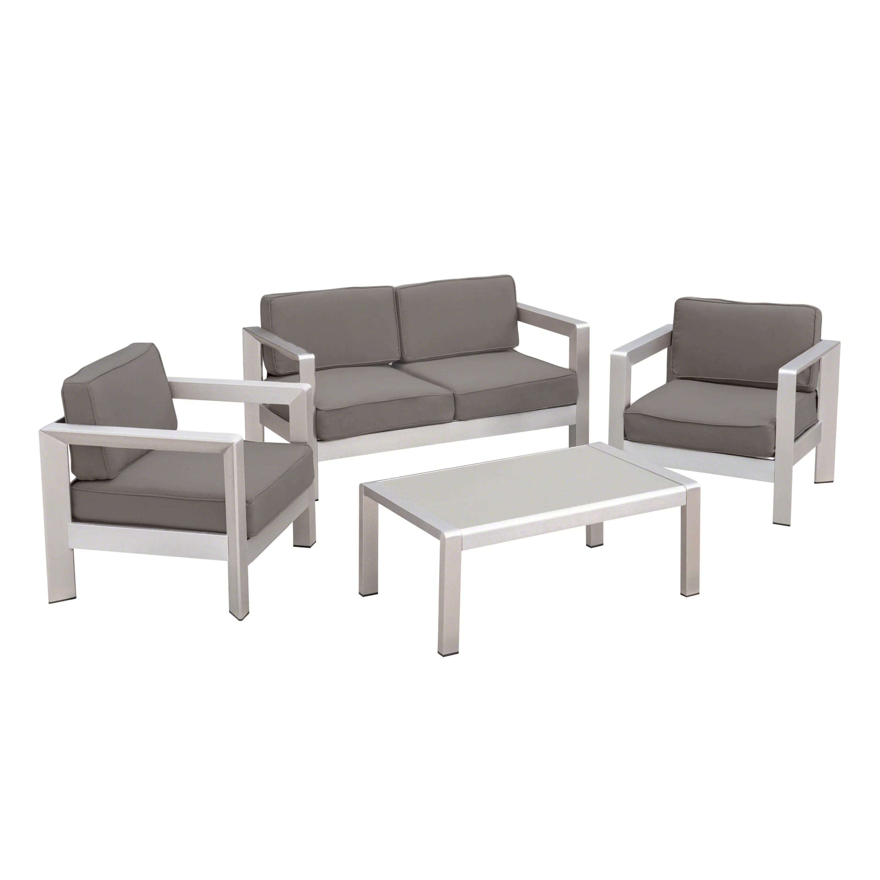 Booth Outdoor 4-Seater Aluminum Chat Set with Tempered Glass-Topped Coffee Table - furnishings