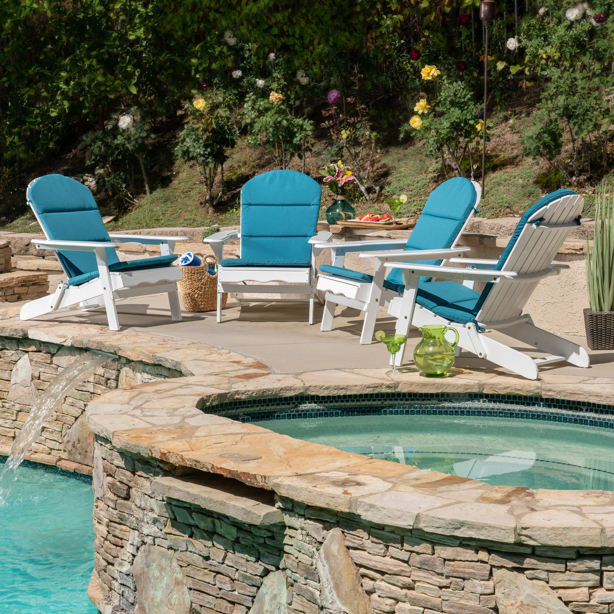 Amenda Outdoor Acacia Wood Folding Adirondack Chairs with Cushions - furnishings