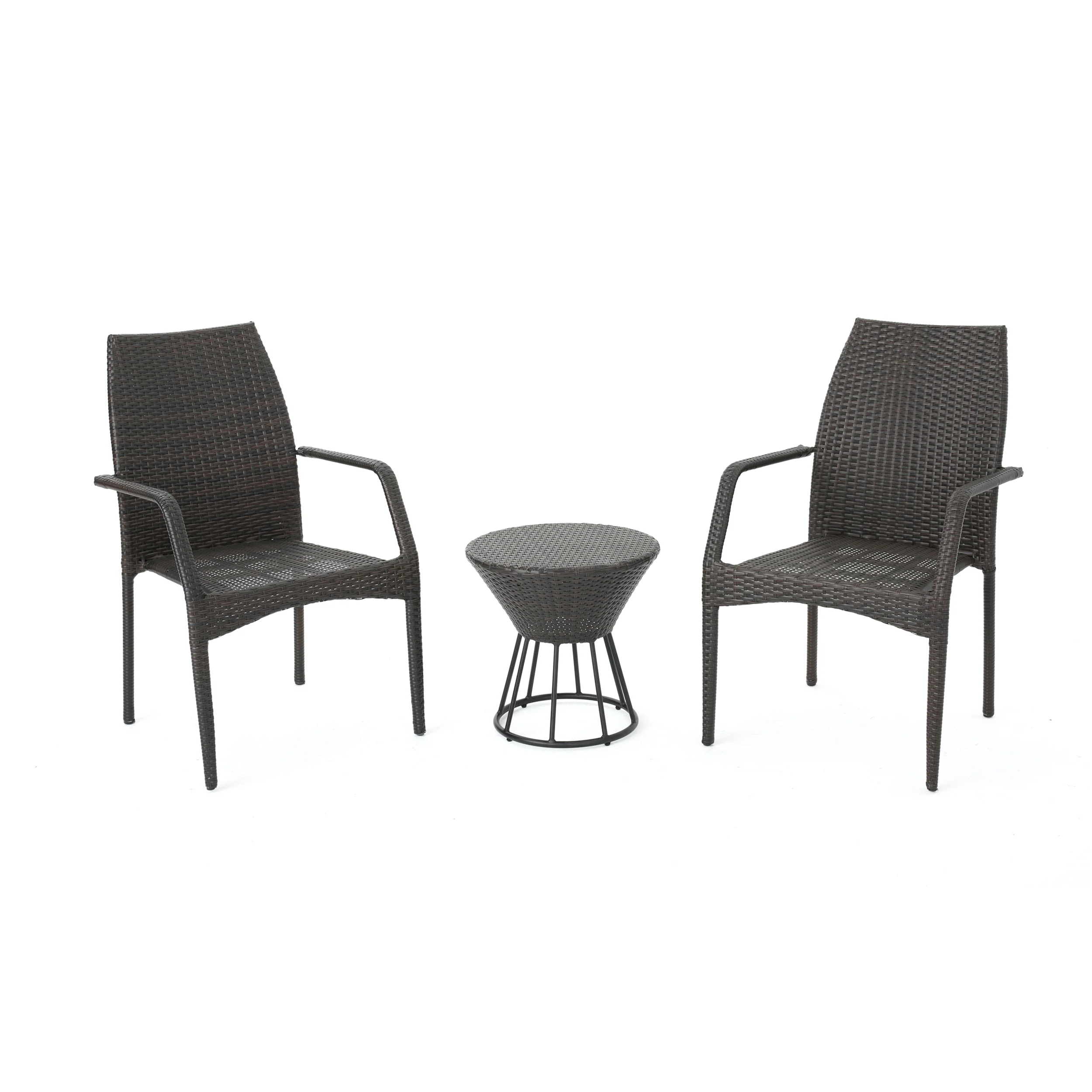Dawson Outdoor 3 Piece Multi-brown Wicker Stacking Chair Chat Set - furnishings
