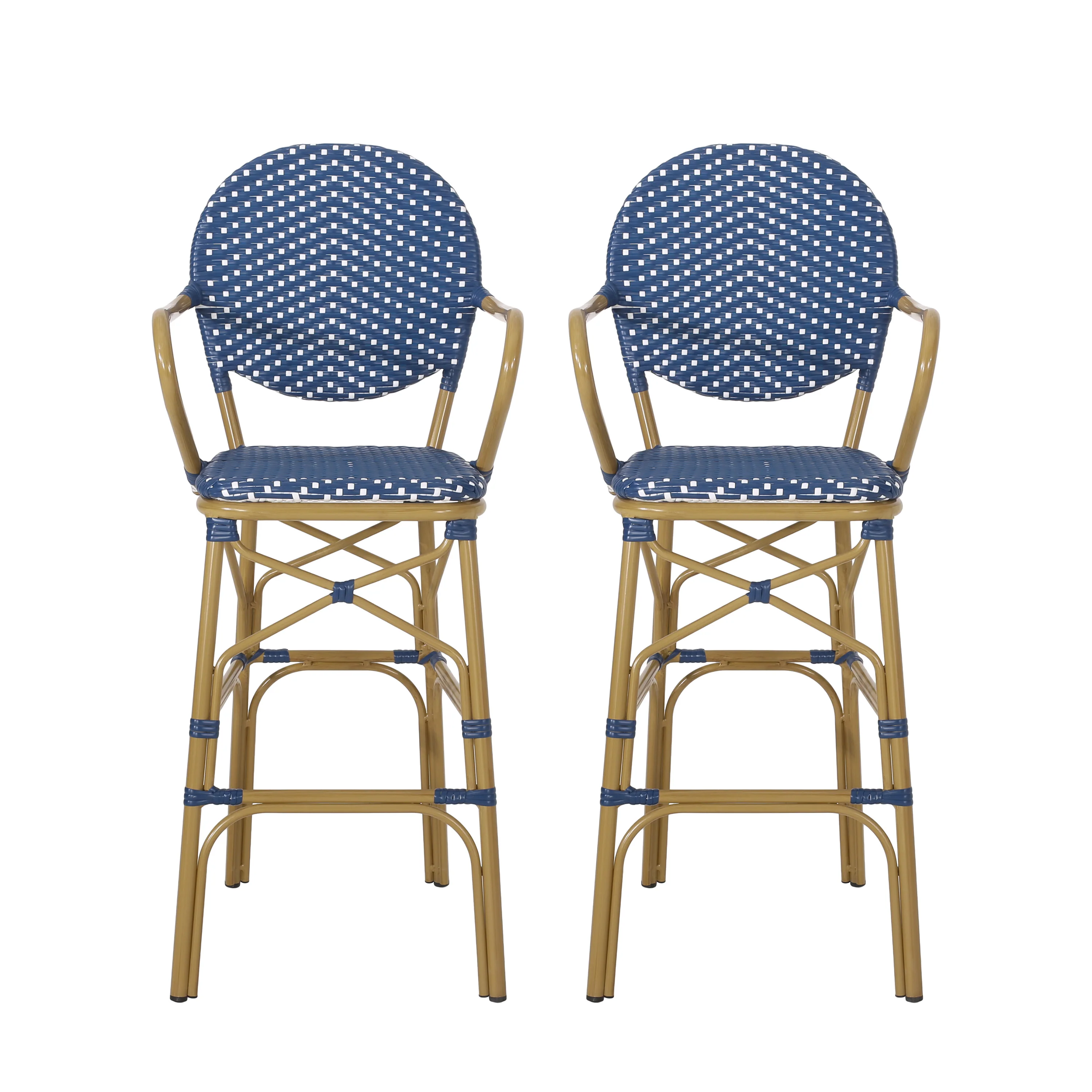 Danberry Outdoor Wicker and Aluminum 29.5 Inch French Barstools, Set of 2 - furnishings