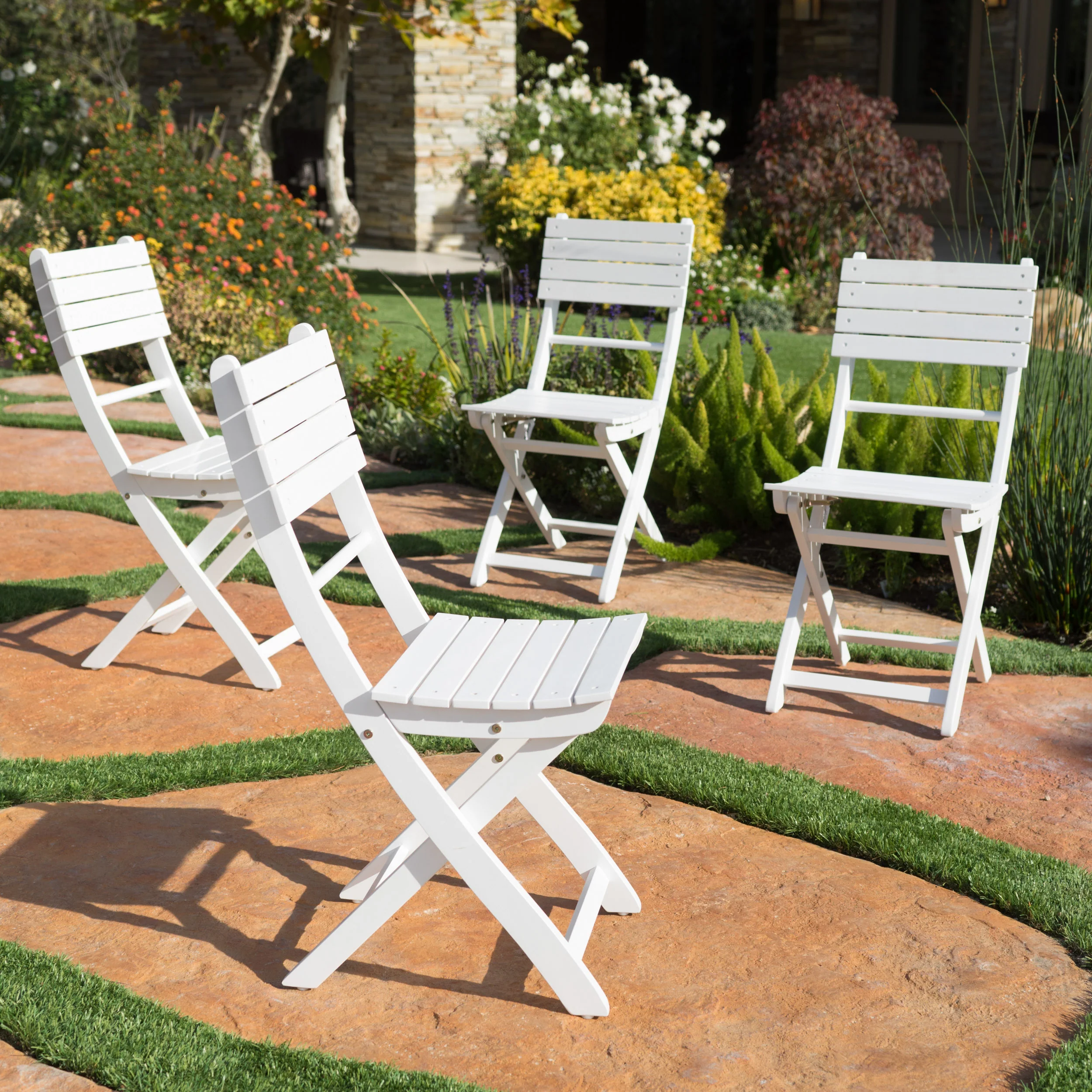 Vicaro Outdoor White Finish Acacia Wood Foldable Dining Chairs - furnishings
