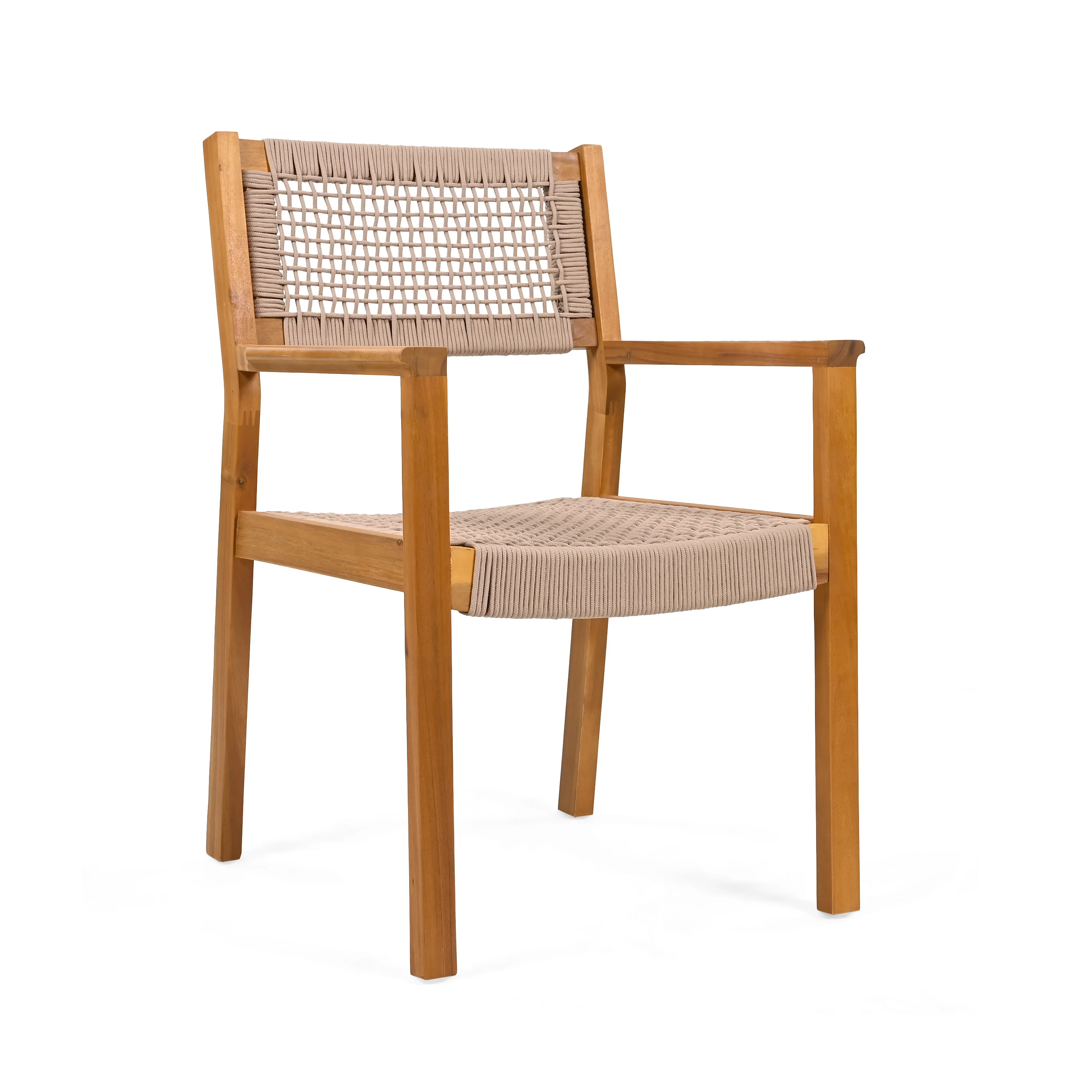 Seraphina Outdoor Patio Acacia Wood Braided Rope Dining Chairs, Set of 2 - furnishings