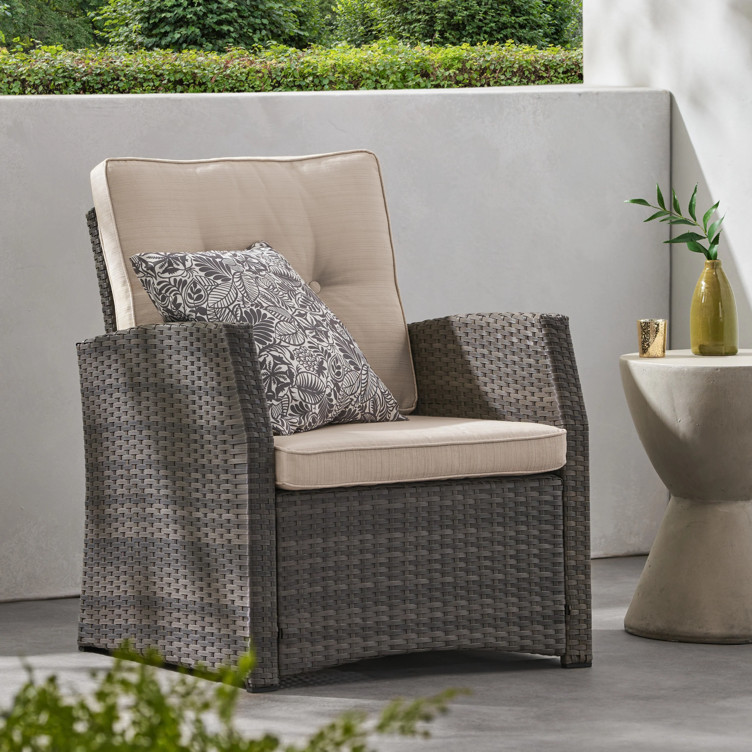 Nikki Outdoor Wicker Club Chair with Cushions - furnishings