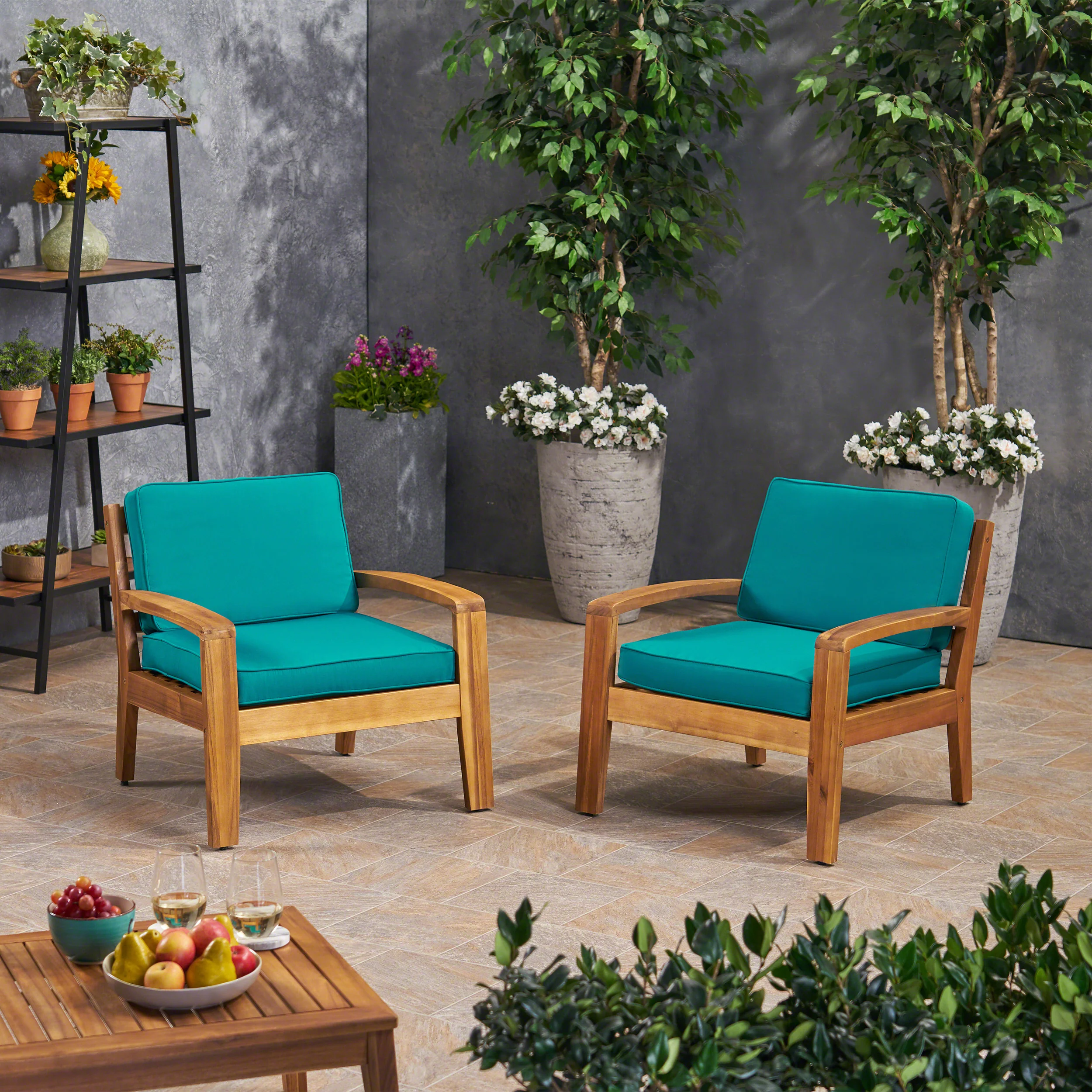 Parma Outdoor Acacia Wood Club Chairs with Sunbrella Cushions - furnishings