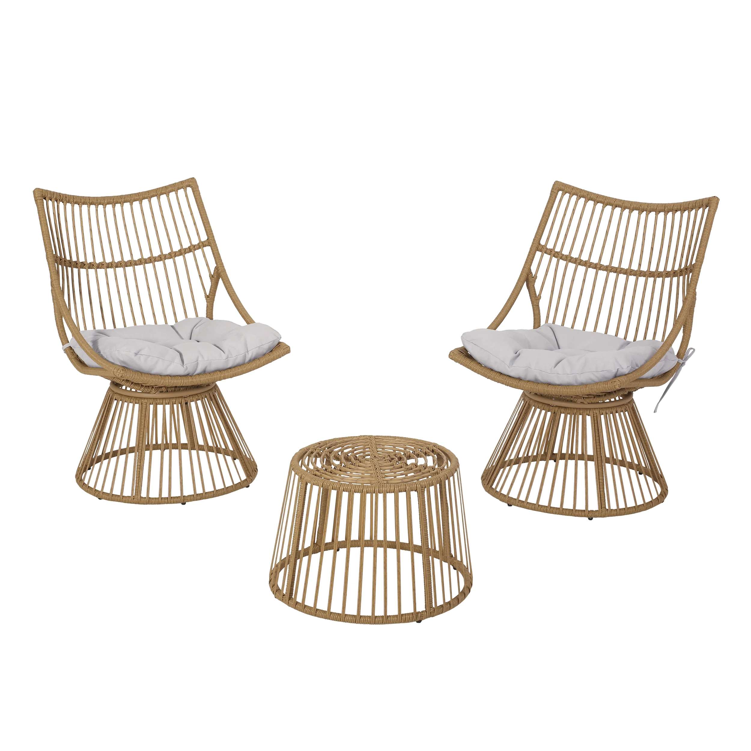 Apulia Outdoor Wicker 2 Seater Chat Set with Cushion, Light Brown and Beige - furnishings