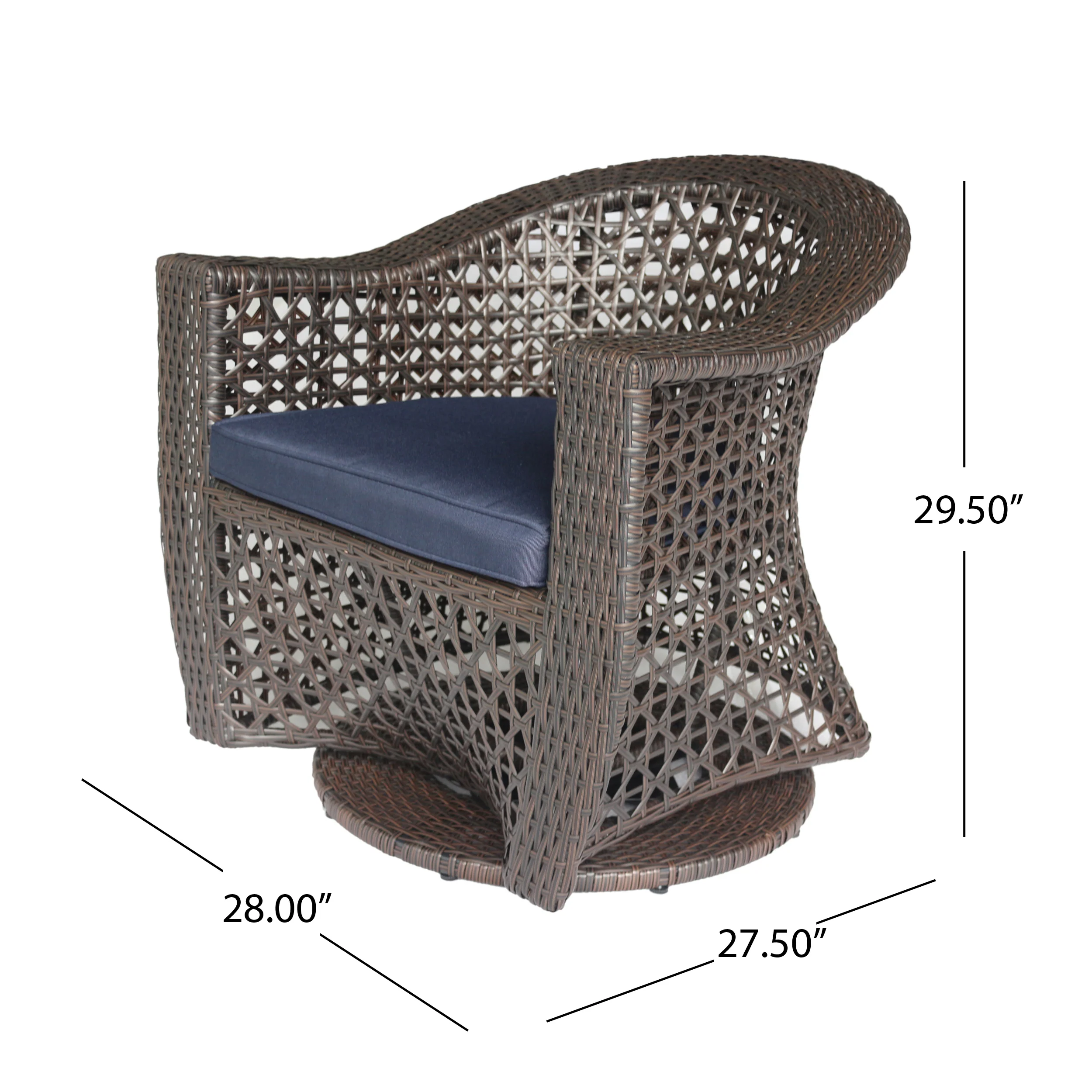 Big Sur Patio Swivel Chair, Wicker with Outdoor Cushions, Multi-Brown, Navy Blue - furnishings