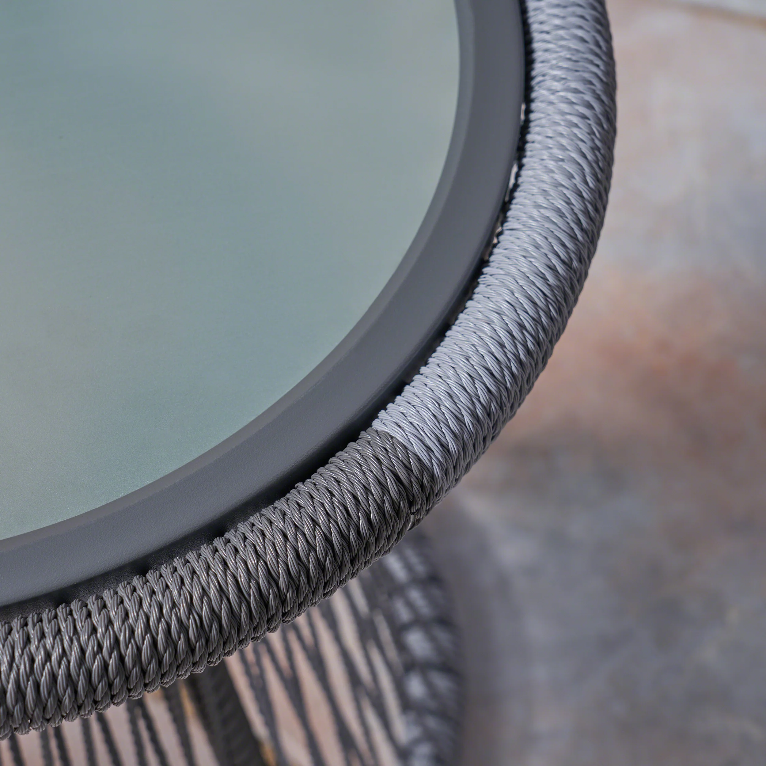 Connie Outdoor 3 Piece Rope and Steel Chat Set, Gray Finish and White - furnishings