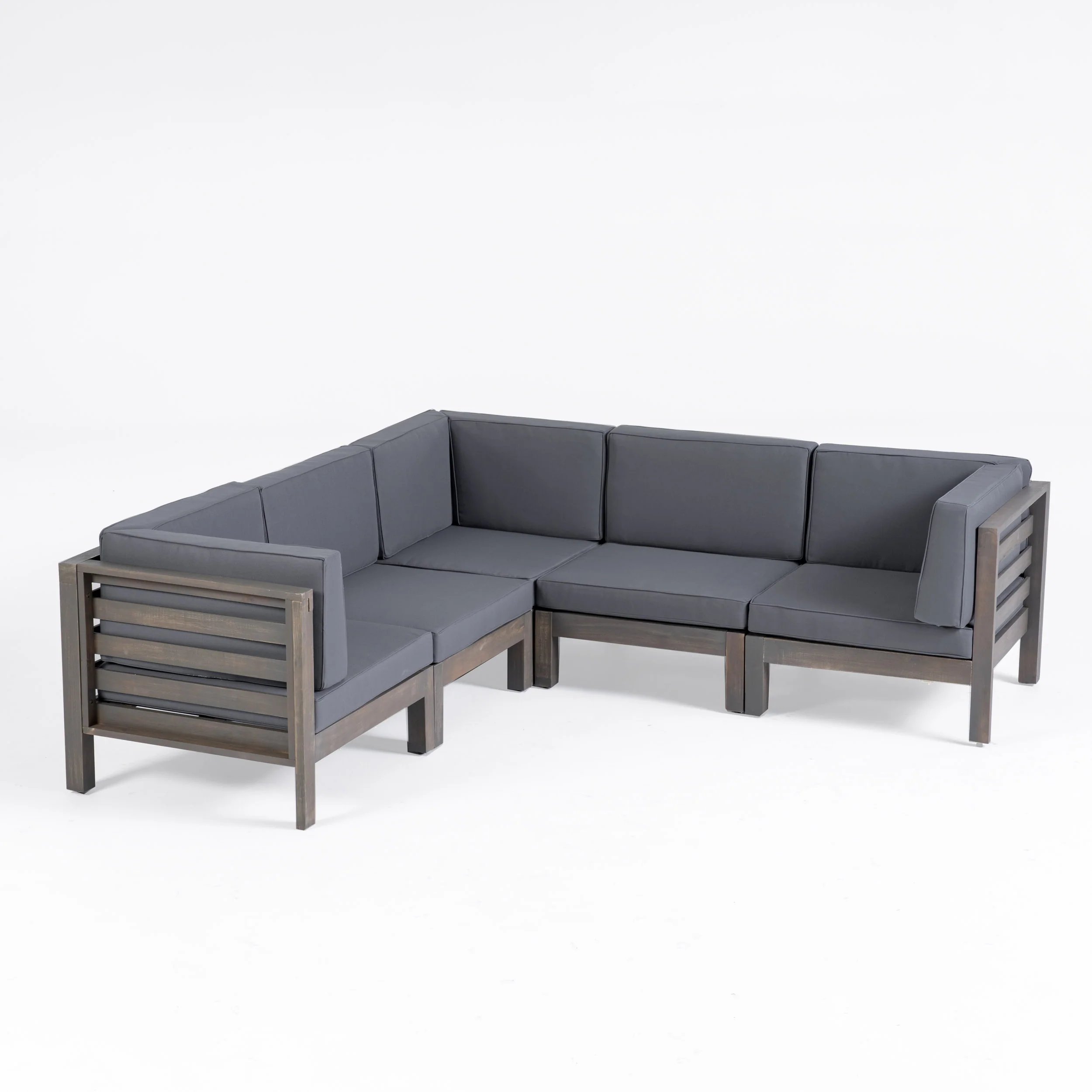 Dawson Outdoor V-Shaped Sectional Sofa Set - 5-Seater - Acacia Wood - Outdoor Cushions - furnishings