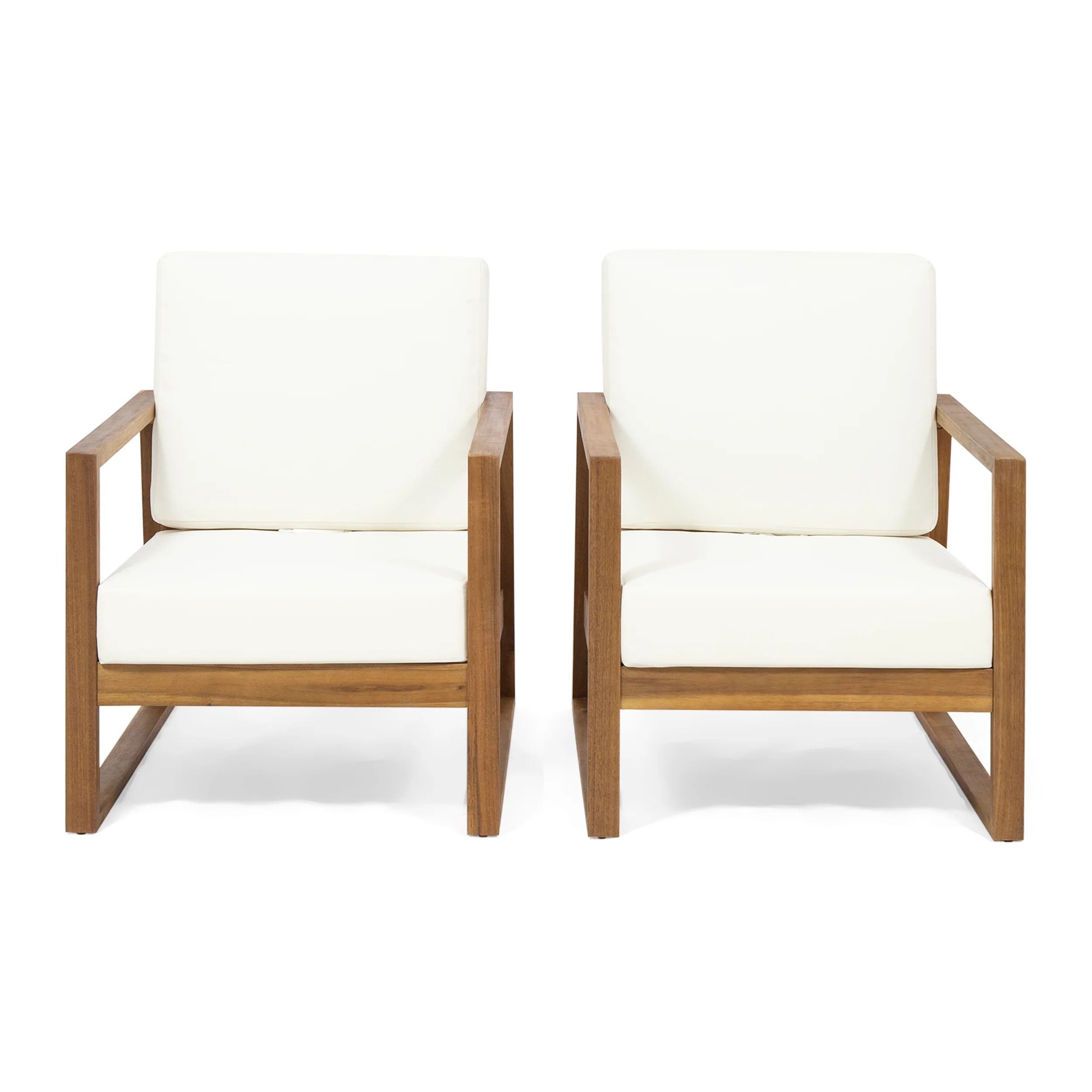 Marlee Outdoor Acacia Wood Club Chair with Cushions (Set of 2) - furnishings