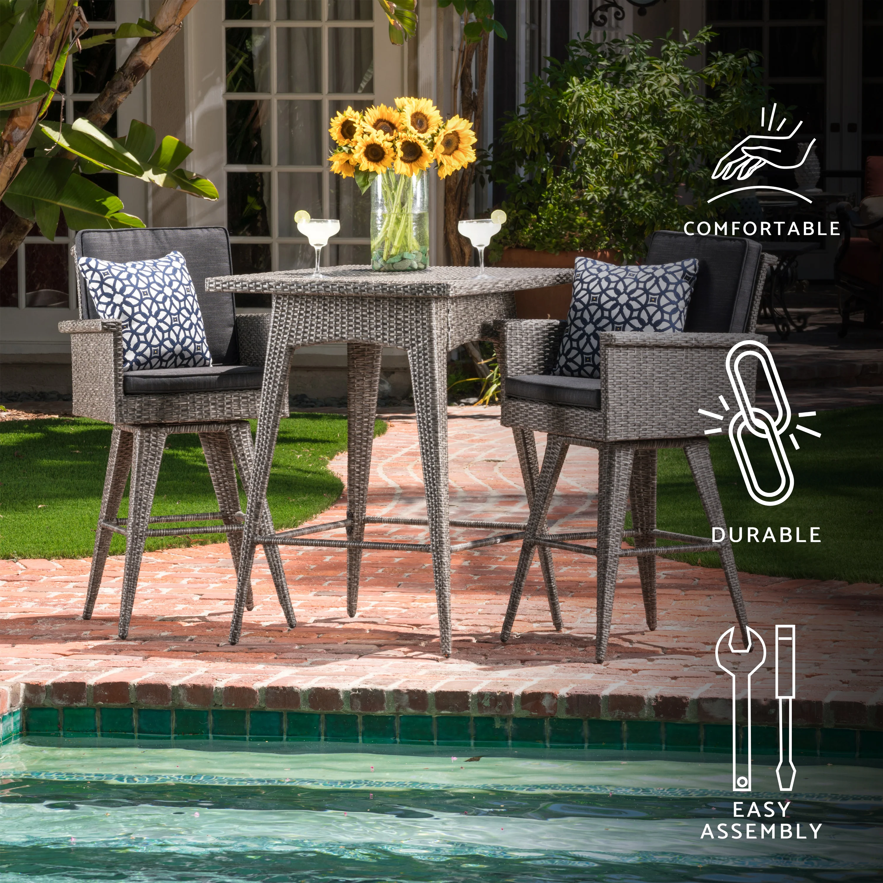 Budva Outdoor Wicker Bar Set - furnishings