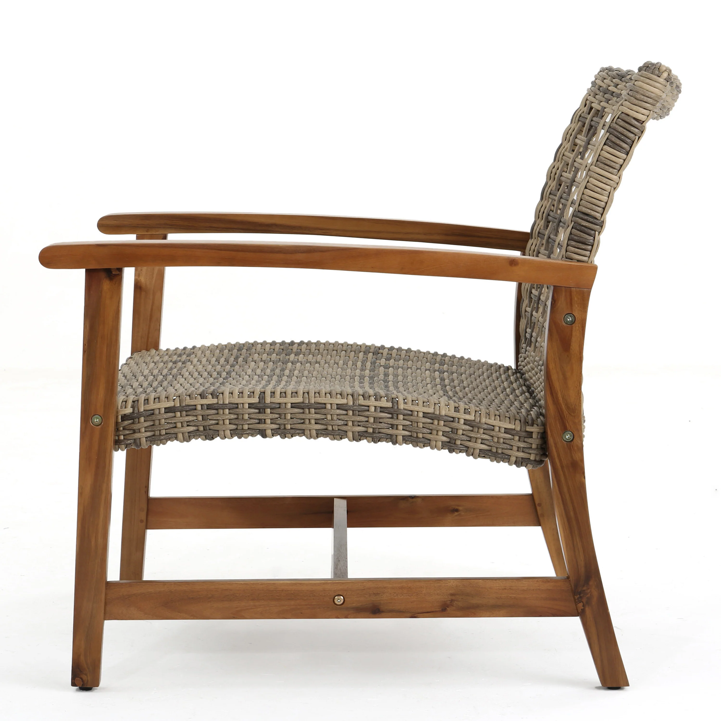 Tabby Outdoor 6 Seater Wood and Wicker Chat Set with Fire Pit - furnishings